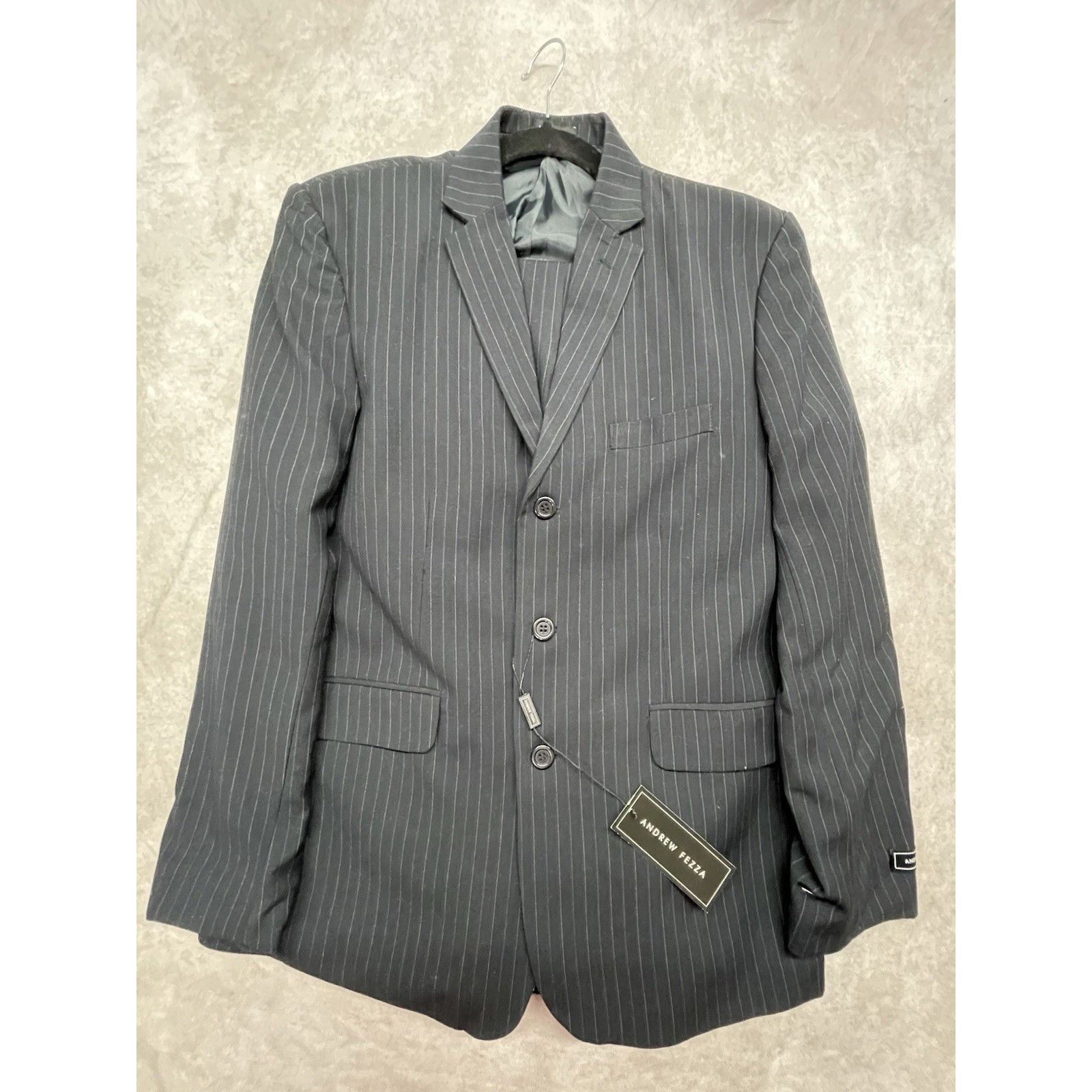 Andrew Fezza NWT Andrew Fezza Black Pinstripe 2PC Suit 36R 3-Button Poly Size 36R - 1 Thumbnail