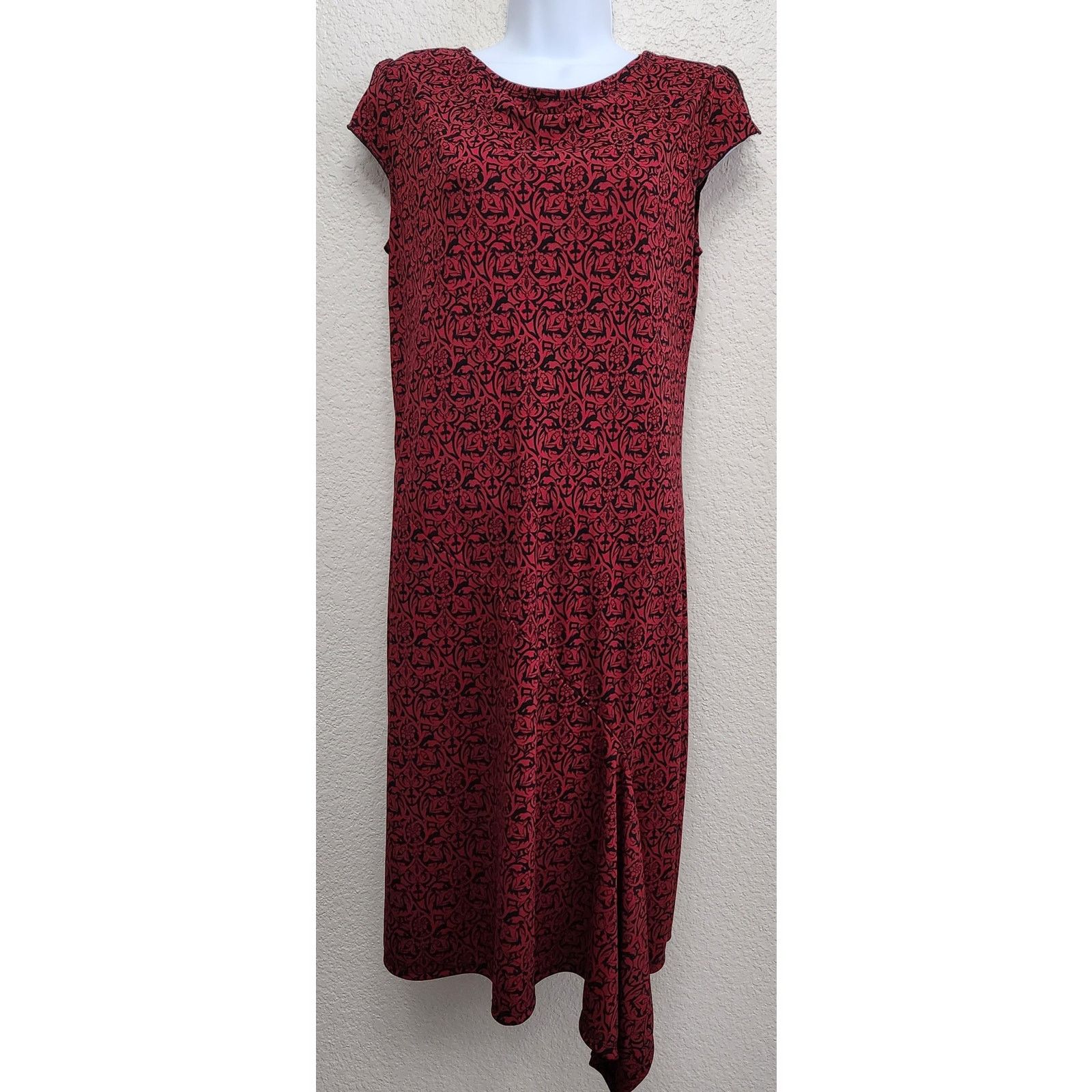 Other Kathie Lee Red Black Short Split Capped Sleeves Midi Dress M Size M / US 6-8 / IT 42-44 - 1 Thumbnail
