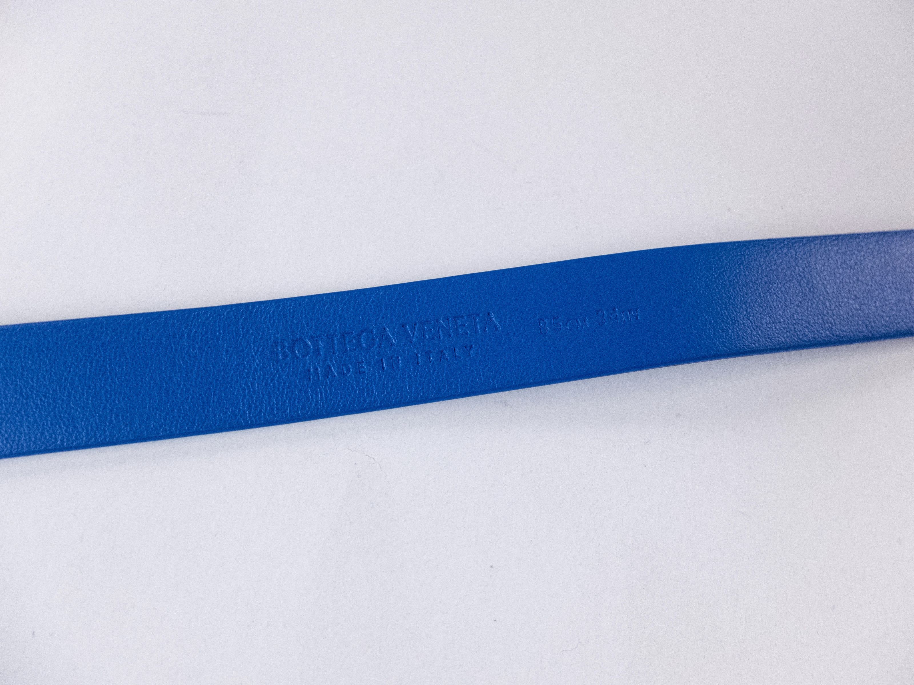 Bottega Veneta BOTTEGA VENETA cobalt blue thin French calf leather belt 85 Size 34 - 5 Thumbnail