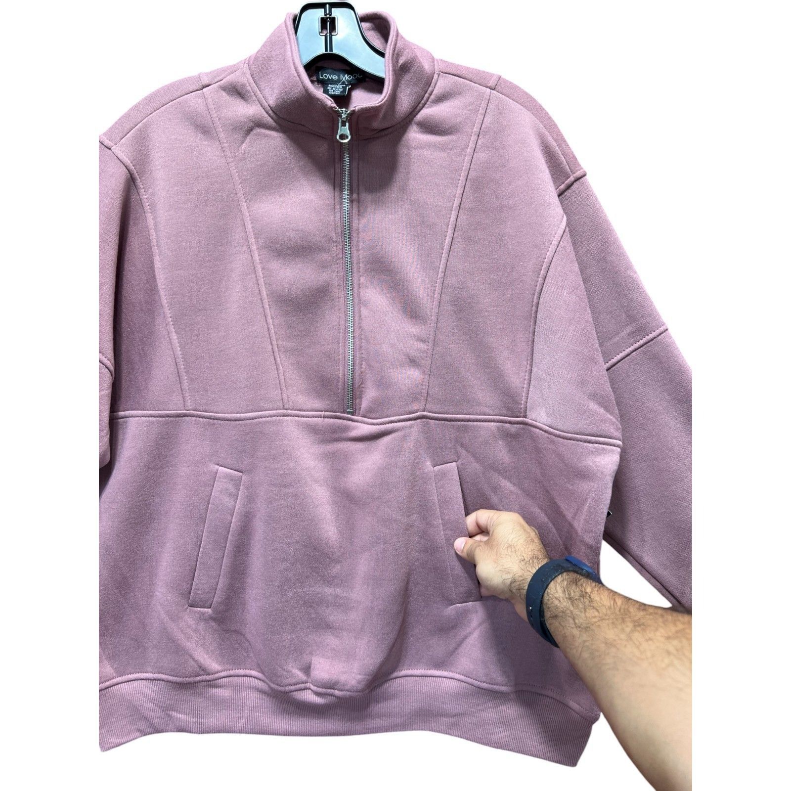 Other Love Mood - Women's Long Sleeve 1/2 Zip Sweatshirt - Pink - Size S / US 4 / IT 40 - 12 Thumbnail