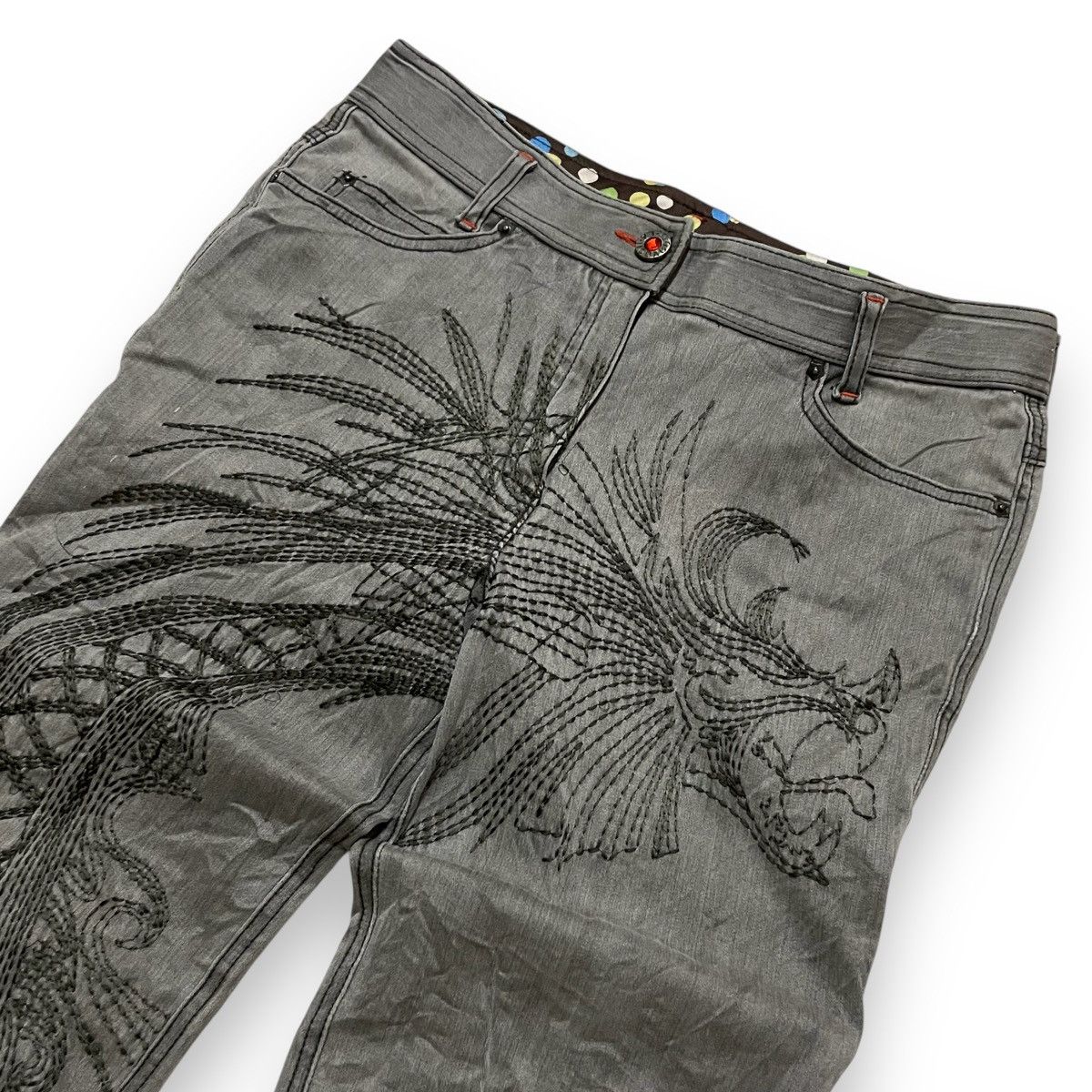 Japanese Brand FLARED HACHIYAMACHO SHIBUYAKU EMBROIDERED DRAGON (з0×40) Size US 30 / EU 46 - 3 Thumbnail