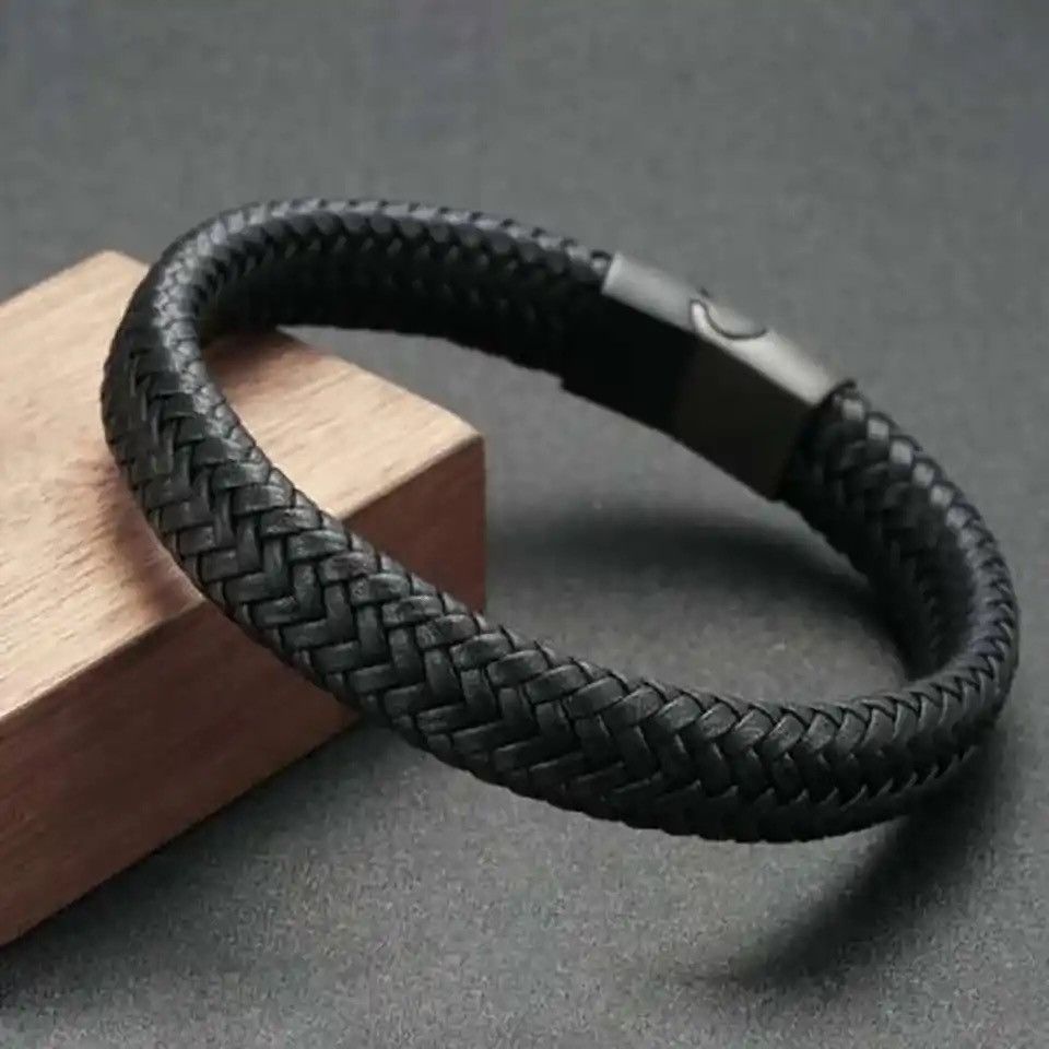 Other Black PU Leather Magnetic Bracelet Men's Size ONE SIZE - 1 Thumbnail