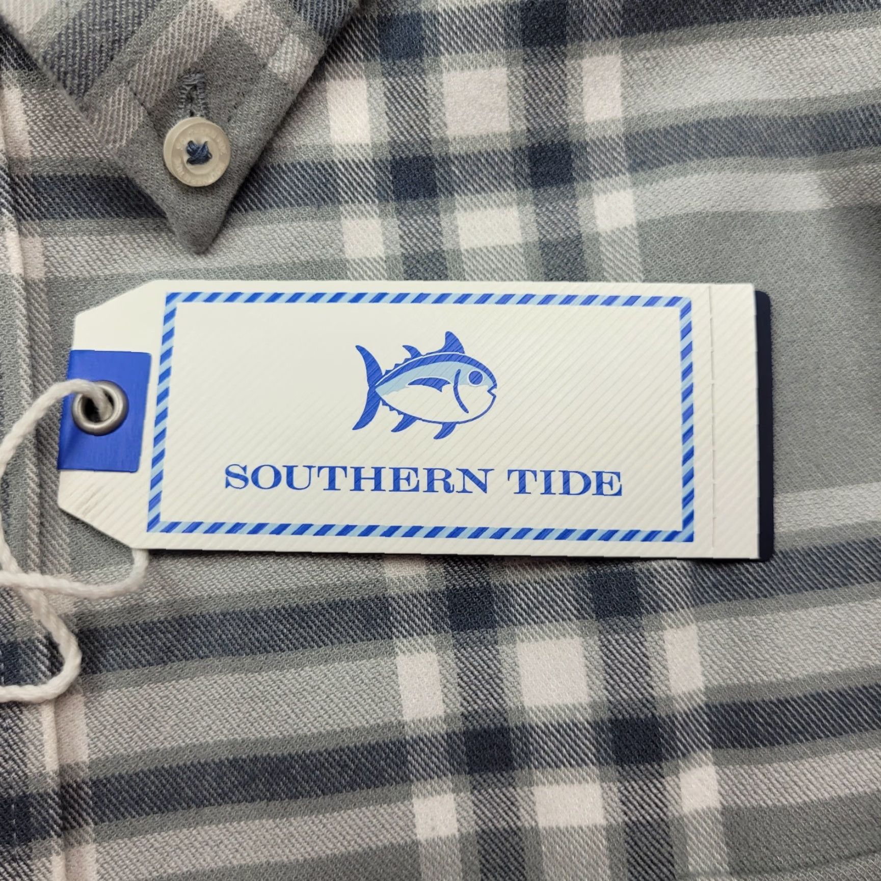 Southern Tide Sport Shirt Men's Size S Plaid Intercoastal Char Steel Gray NWT