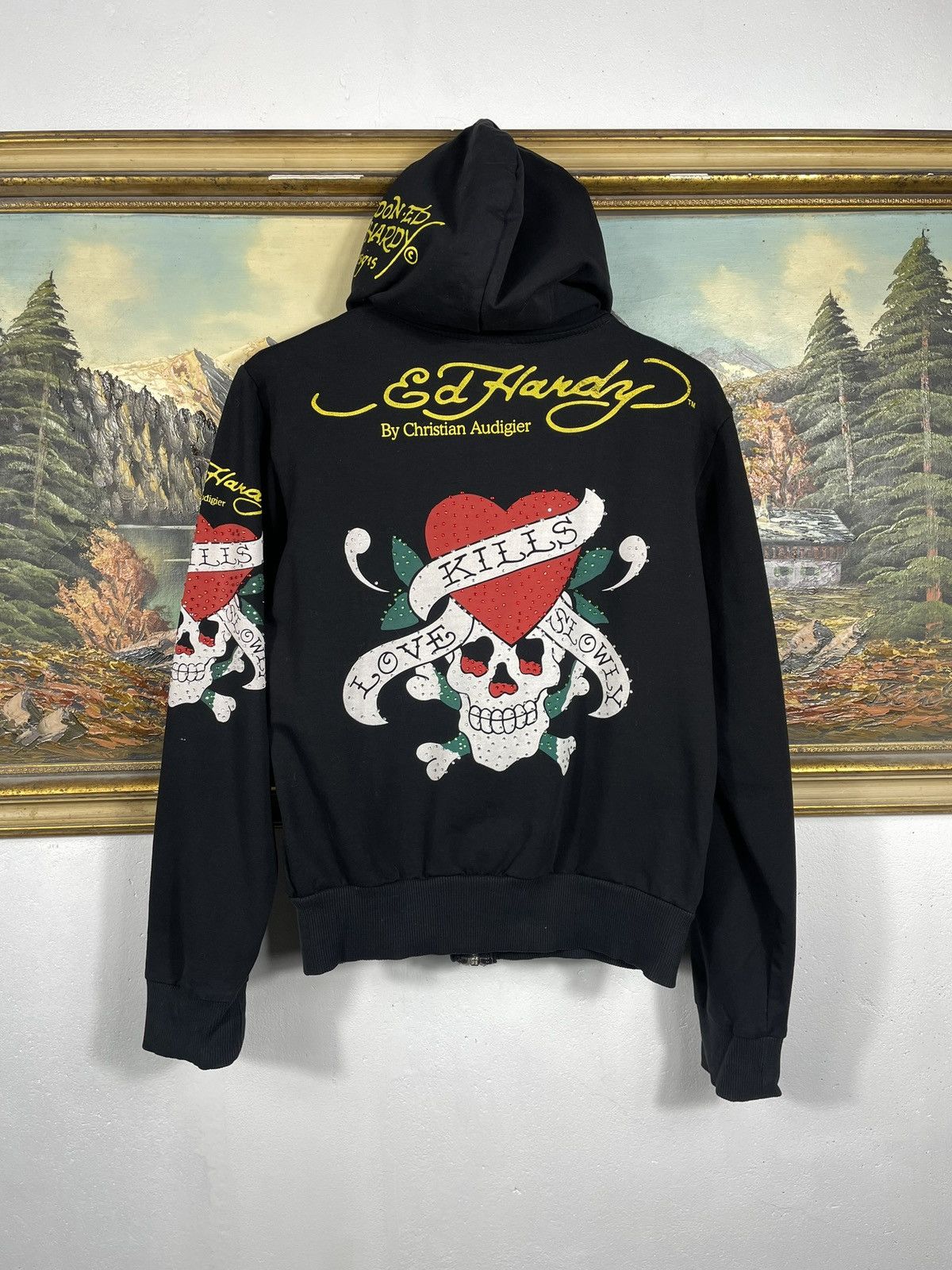 Christian Audigier × Ed Hardy × Vintage Ed Hardy Retro 00s Hoodie With Crystals Affliction Grunge Size M / US 6-8 / IT 42-44 - 1 Thumbnail