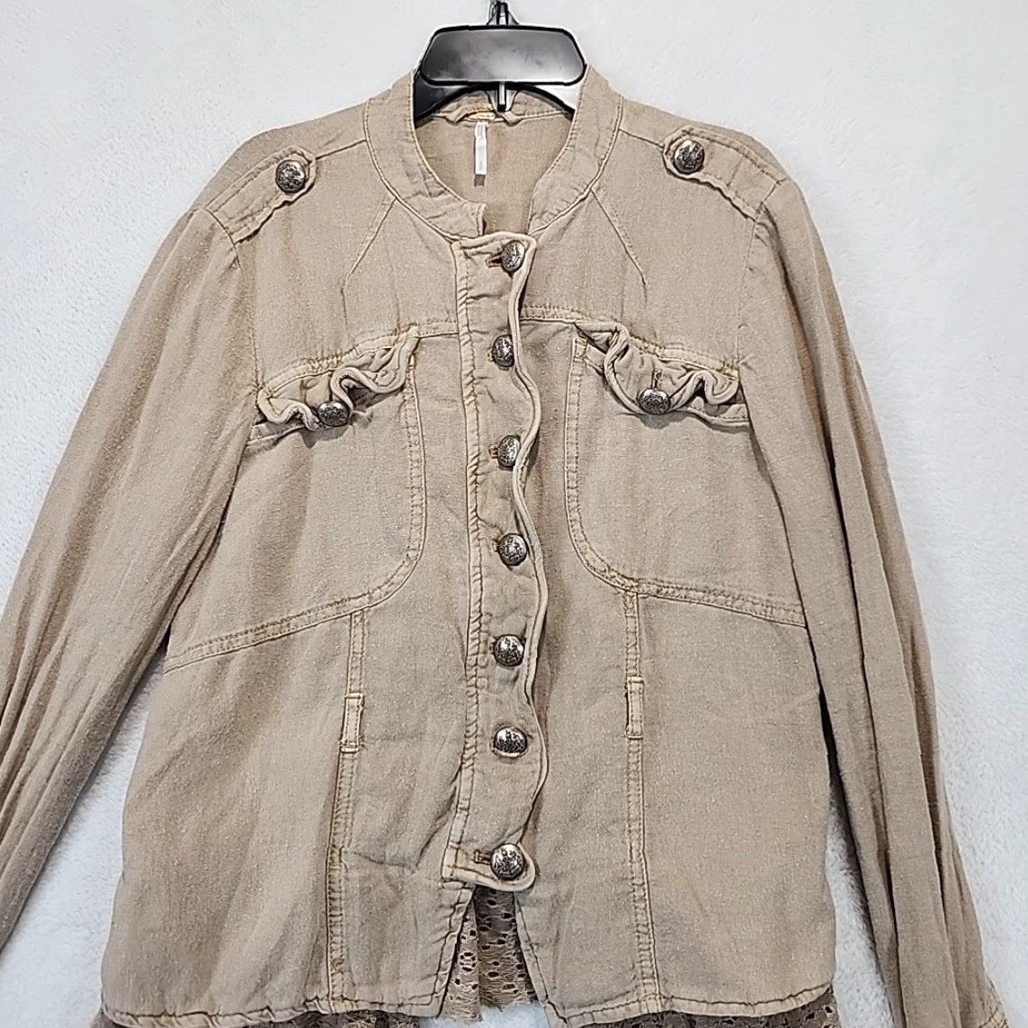 Vintage VINTAGE? We The Free People Button Up Linen Blend Shirt Womens Size S Tan Long Sleeve Top Size S / US 4 / IT 40 - 3 Thumbnail