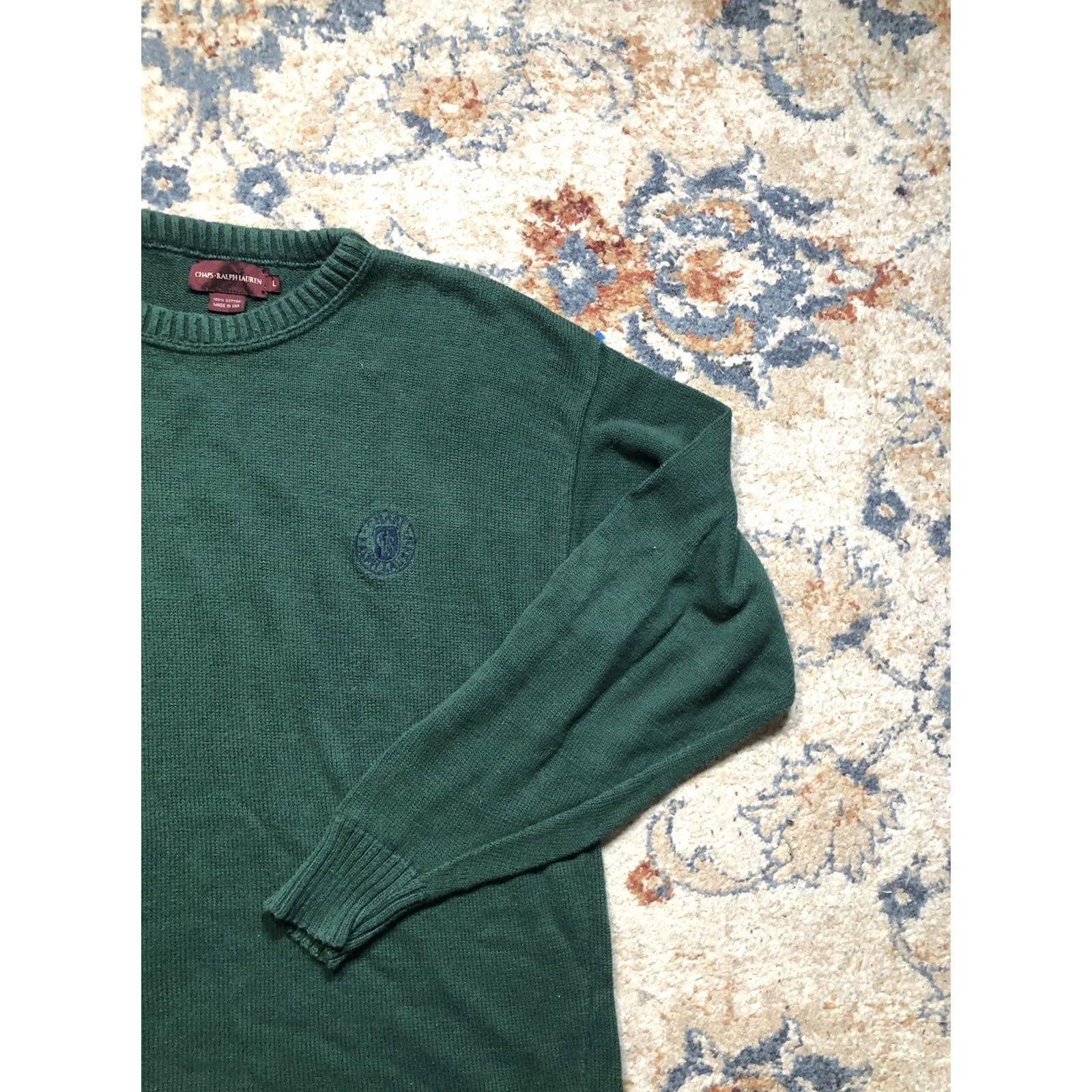 Chaps VINTAGE CHAPS Ralph Lauren Sweater Mens Large Green Cable-Knit Pullover Jacket Long Sleeve Collared Cotton Knit USA 80s 90s Preppy Classic Size US L / EU 52-54 / 3 - 4 Thumbnail