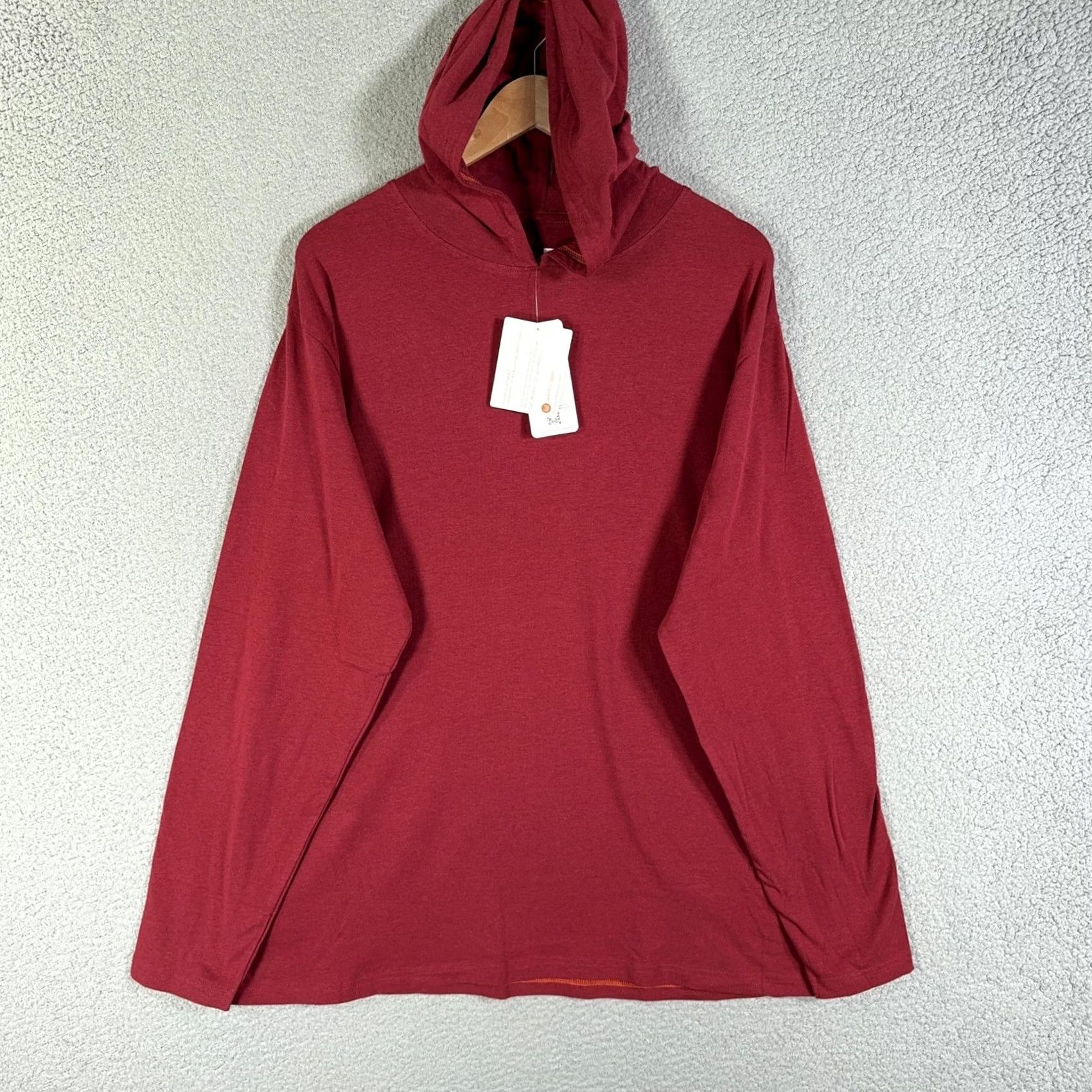 Vintage Wood Underwear Hoodie Mens XL Red Tencel Modal Cotton Long Sleeve Lounge Shirt Size US XL / EU 56 / 4 - 2 Thumbnail