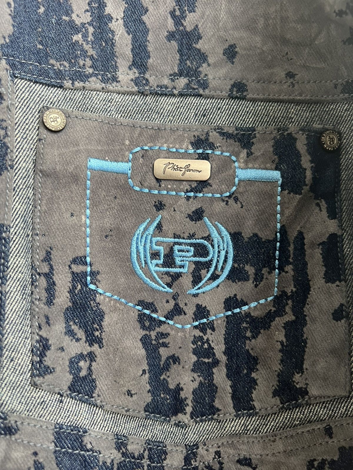 JNCO × Phat Farm × Rap Tees Y2K Phat Farm Marble Dyed Patchwork Baggy Oversize Jeans JKT Size US XXL / EU 58 / 5 - 6 Thumbnail