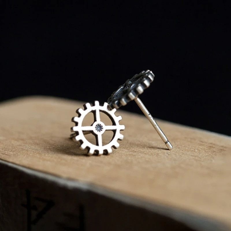 Jewelry Tiny Gear Stud Earrings 925 Sterling Silver Ear Jewelry Gift Size ONE SIZE - 4 Thumbnail