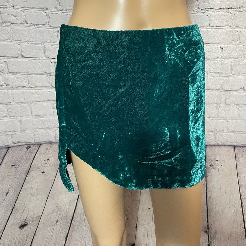 Free People NWT New Free People Annalise Deep Teal Green Velvet Mini Sk Size 34" / US 12 / IT 48 - 4 Thumbnail