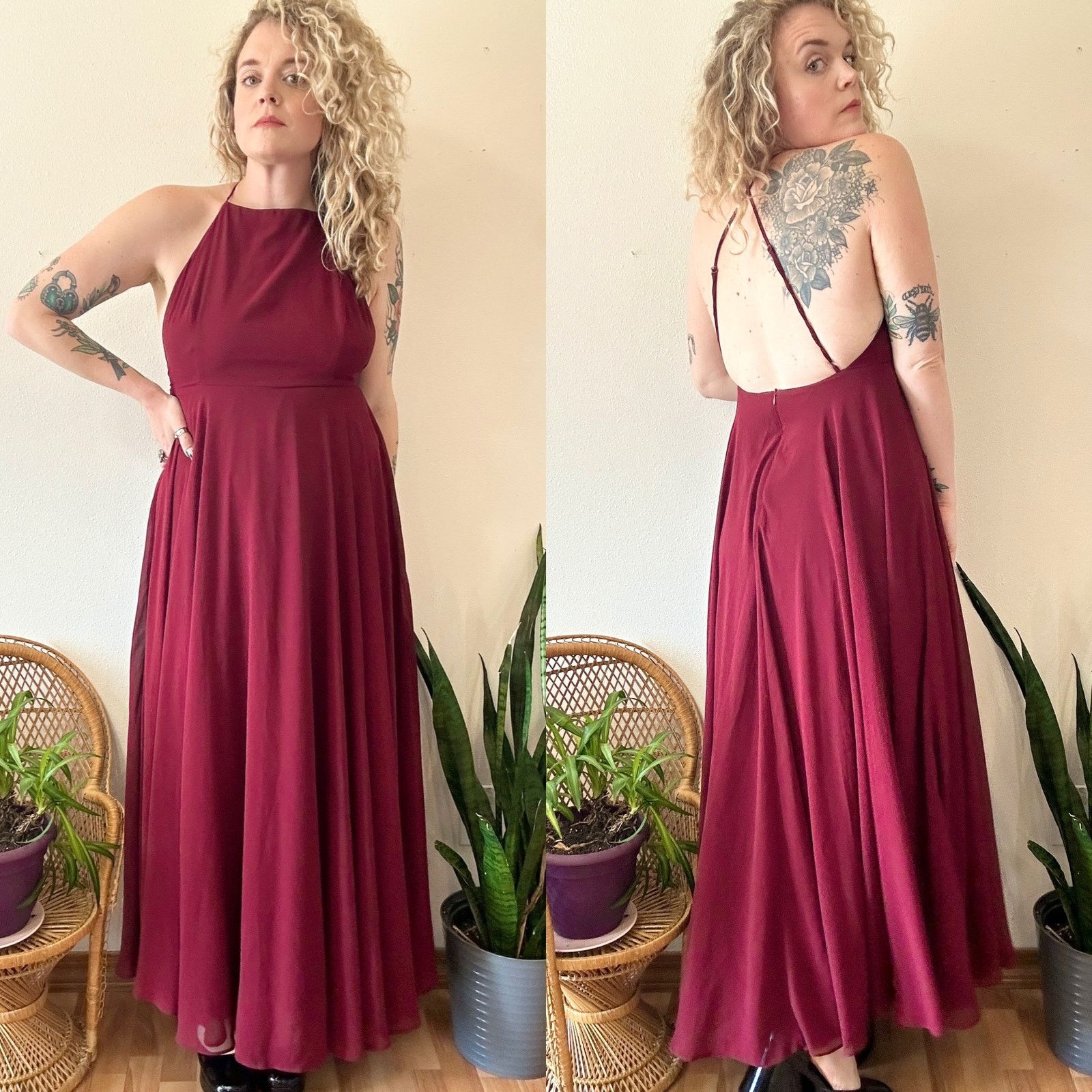 Other Lulu’s Burgundy Square Neck Low Back Gown Size L / US 10 / IT 46 - 1 Thumbnail