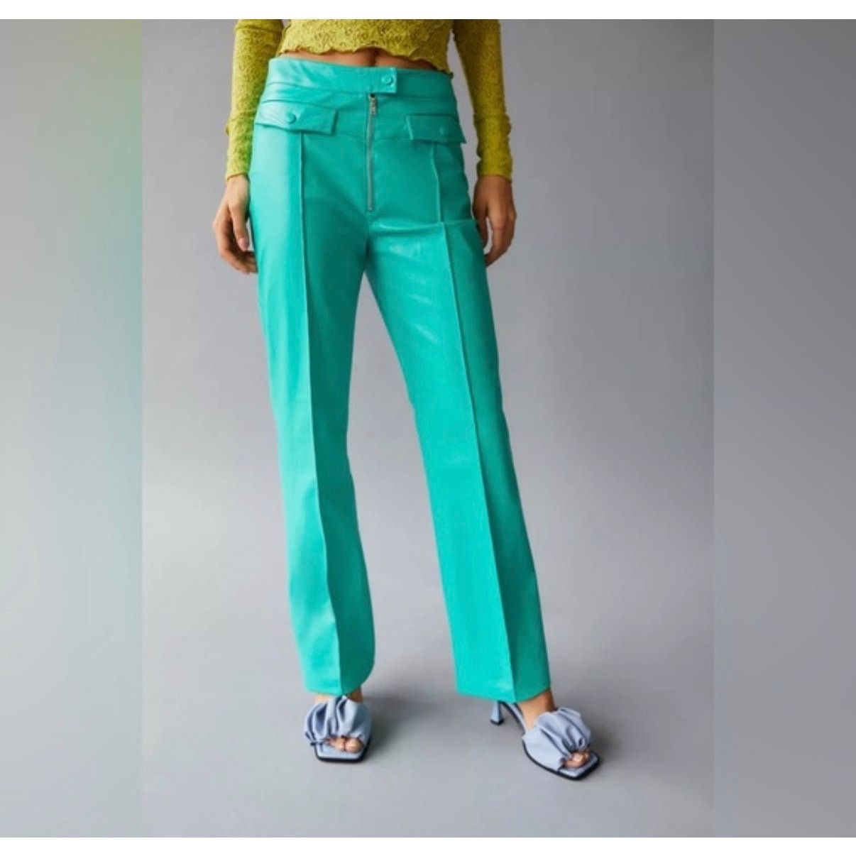 Aritzia Hosbjerg Emilie Ada Turquoise Vegan Leather Pants Sz S GS Size 27" / US 4 / IT 40 - 1 Thumbnail