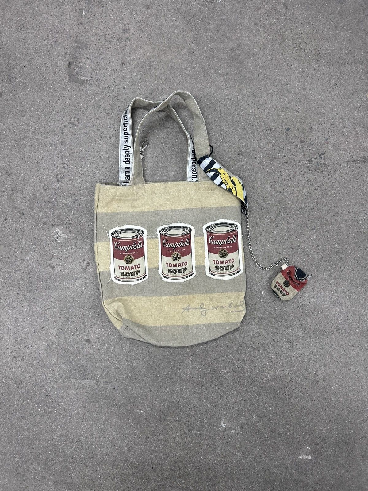 Andy Warhol Pink Stripe Campbells Can Canvas Tote Bag, Men's