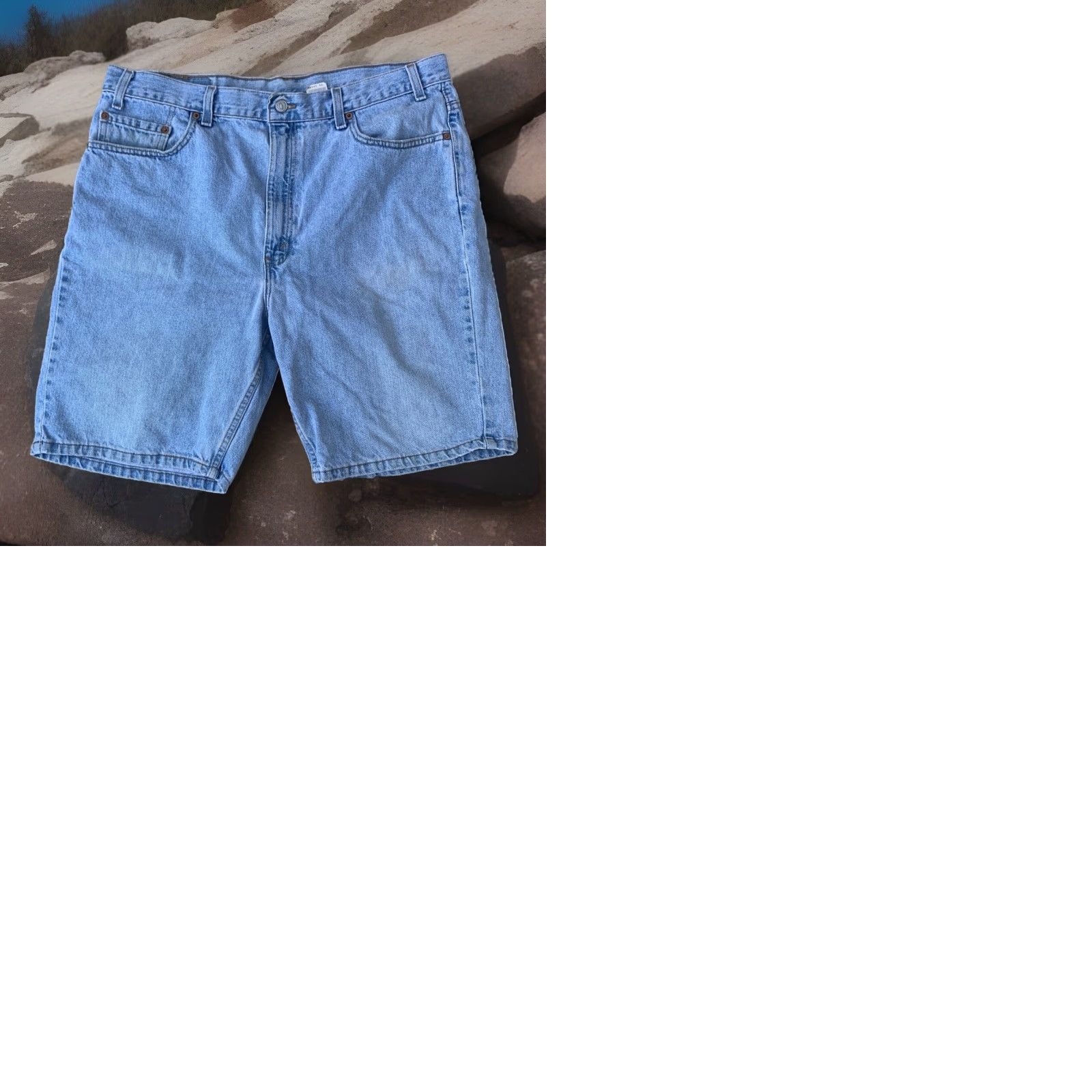 Levi's VINTAGE Levi's 505 Denim Jean Shorts Jorts 90s Made in USA Size 40 Blue Mens 90s Denim, 5-Pocket, Zip, Flat Front, High Rise, Inseam 9.5" Size US 40 / EU 56 - 12 Thumbnail
