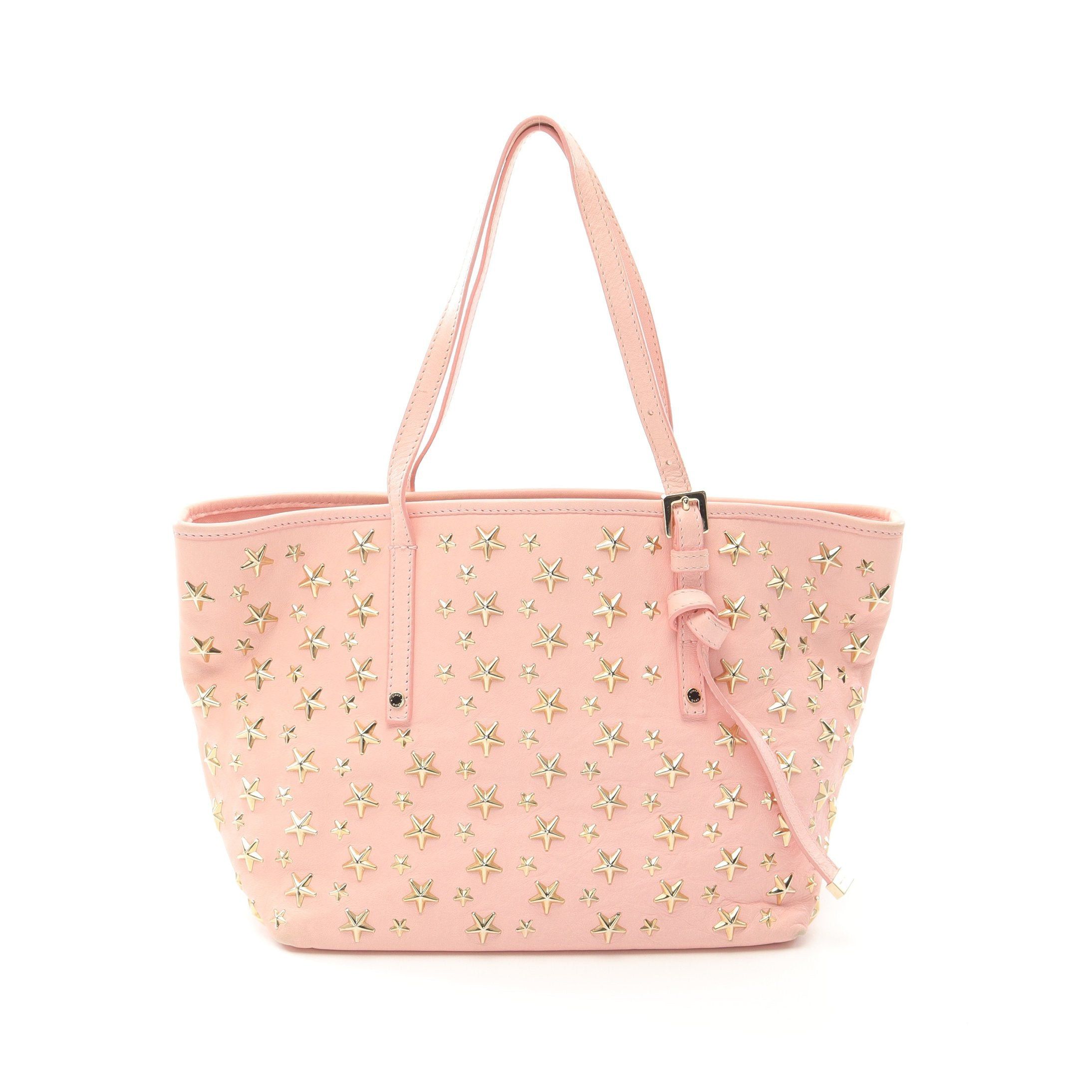 Jimmy Choo Sasha S Handbag Tote Bag Leather Pink Star Studs, Women's