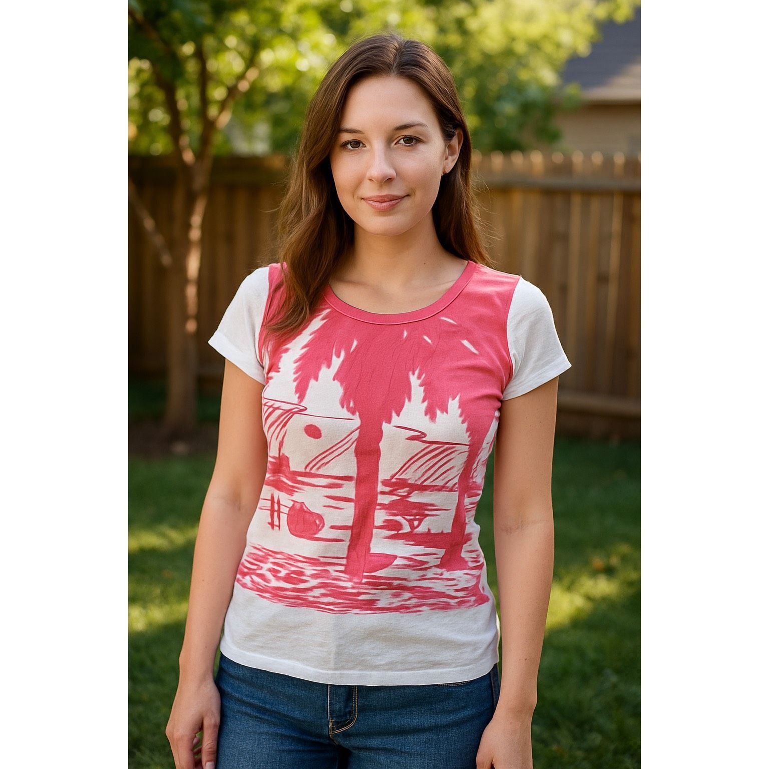 J.Crew J.Crew Women’s Palm Print Graphic Tee Sz S – Pink & White Tr Size S / US 4 / IT 40 - 2 Thumbnail