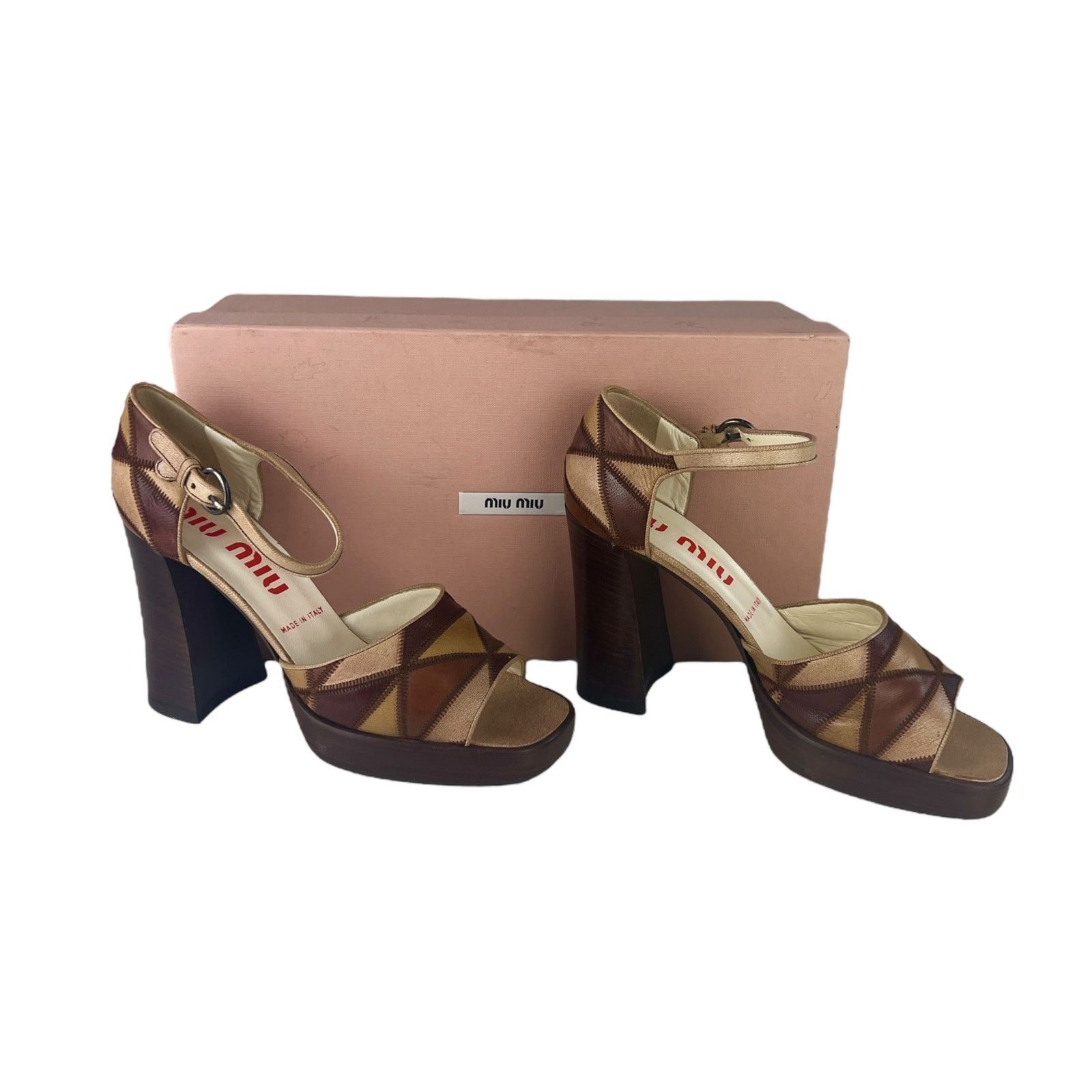 Miu Miu Miu Miu Leather Patchwork Block Heels Size US 7 / IT 37 - 2 Thumbnail