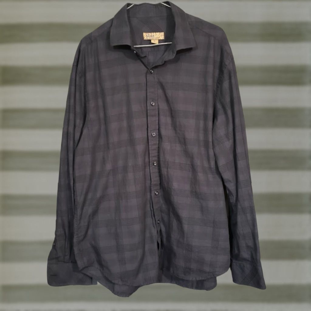 Vintage VINTAGE Blue Shirt Warm Soft Elongated Dark Checkered Fashionable Cotton XL Size US XL / EU 56 / 4 - 1 Thumbnail
