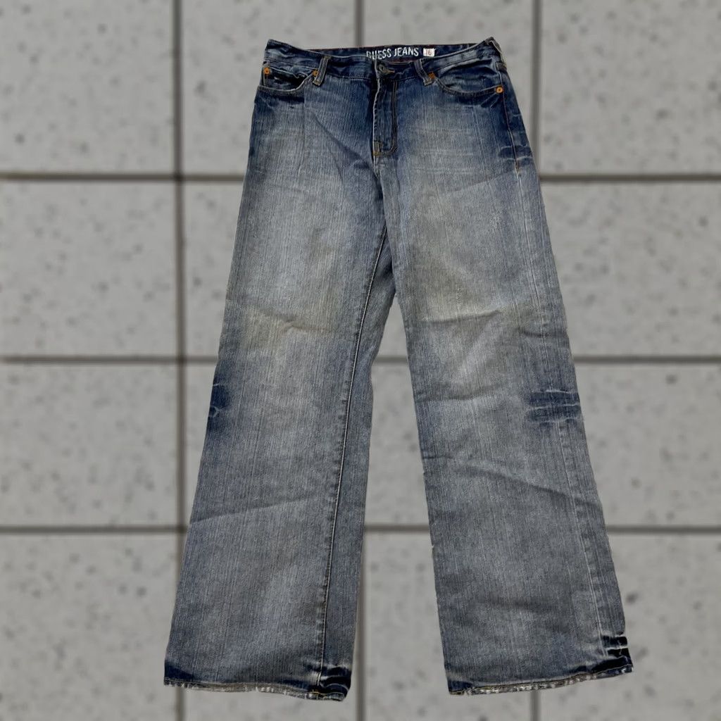 Guess VINTAGE GUESS JEANS Women 16 Ramie Y2k Streetwear Straight Wide Blue Grunge 90s WorkFade Jeans Mens Women Girls Size 38" / US 16 / IT 52 - 1 Thumbnail