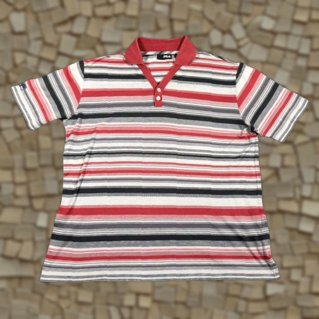 Fila VINTAGE Fila Polo Shirt Mens Adult MEDIUM Red Striped Tennis Retro 80s Y2K Cotton Knit Short Sleeve Collared Regular Fit Size US M / EU 48-50 / 2 - 1 Thumbnail
