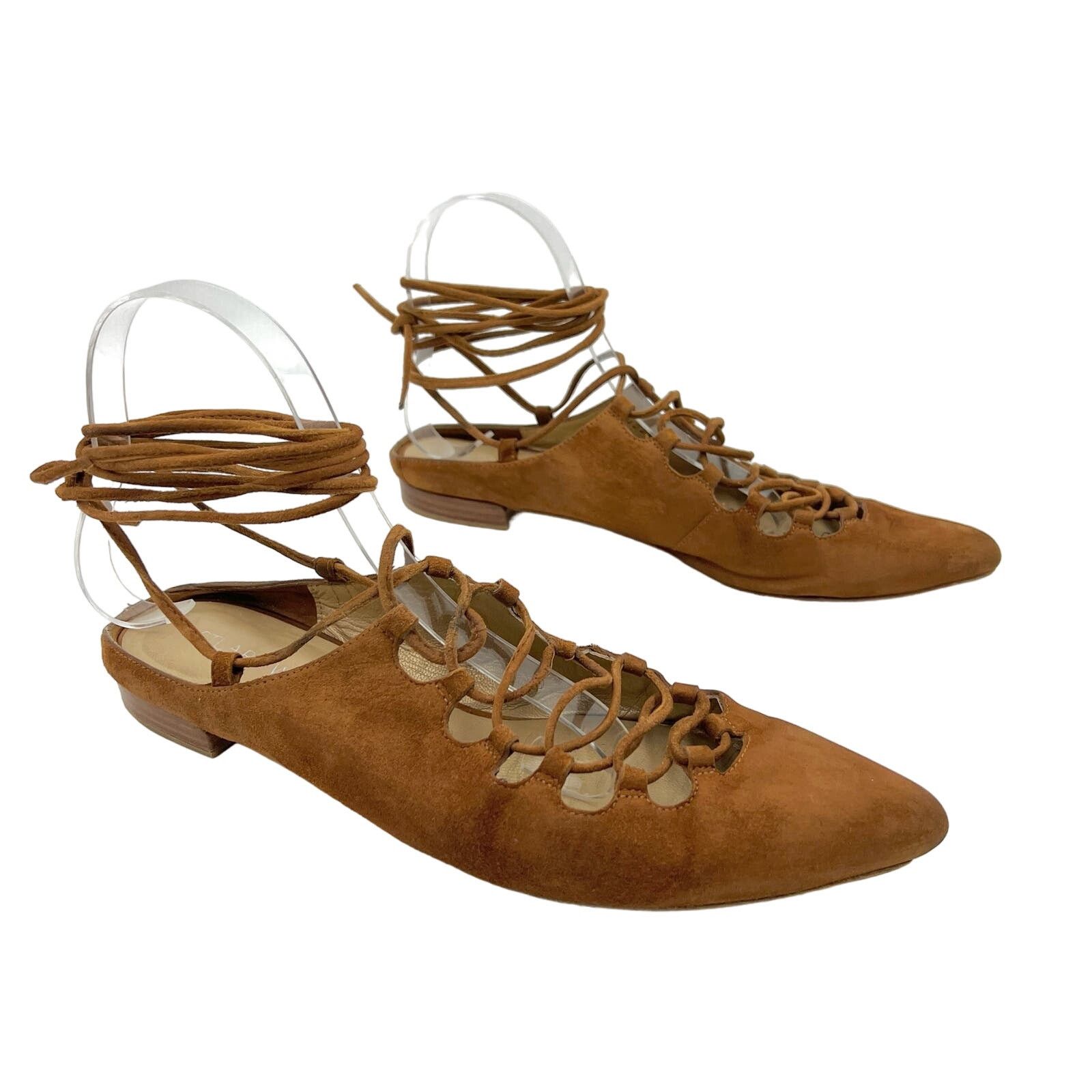 Stuart Weitzman Stuart Weitzman Suede Lace-Up Flat Amaretto Pointy Toe Mule Size US 8 / IT 38 - 1 Thumbnail
