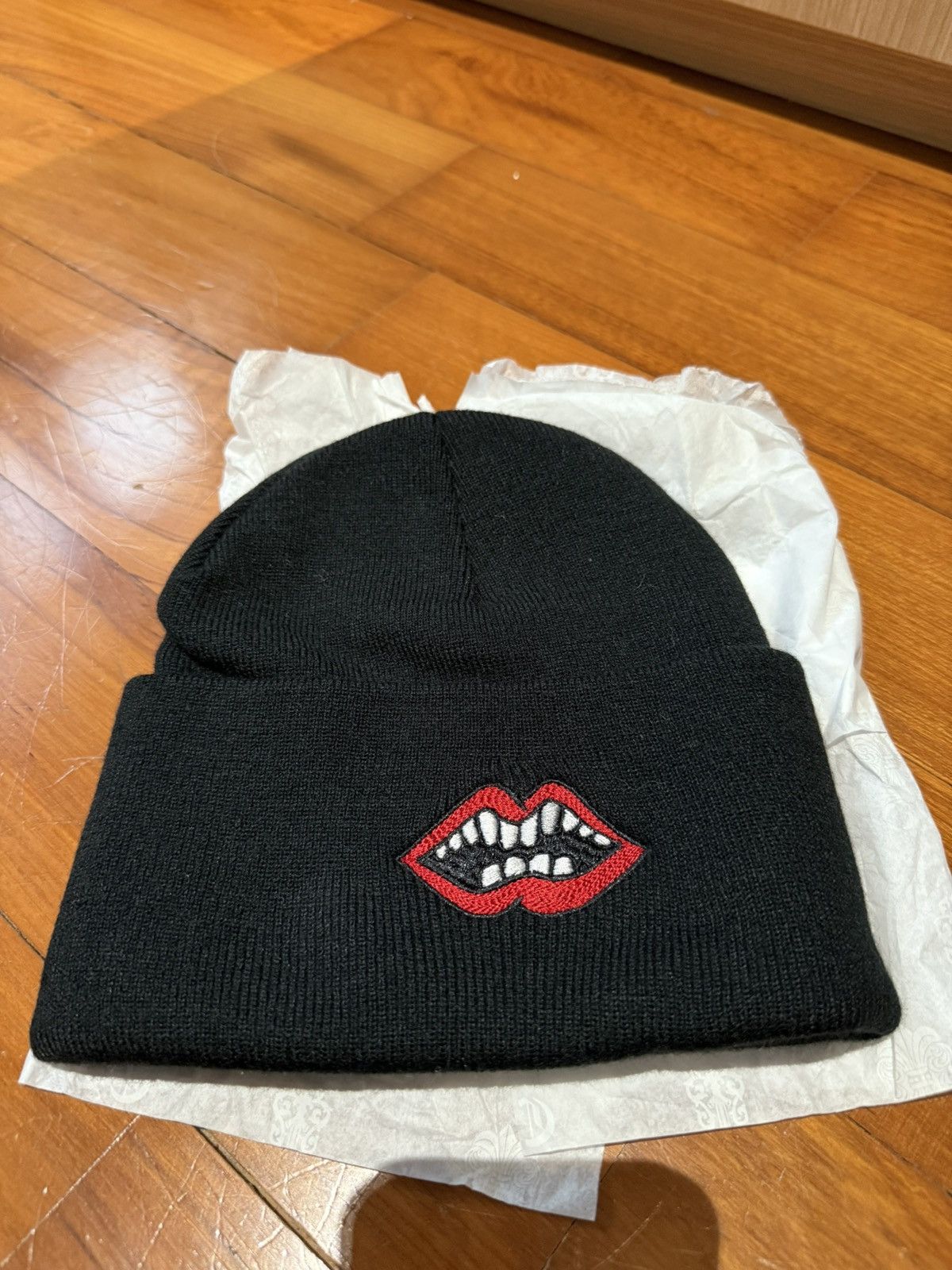 Chrome Hearts Matty Boy Red Lip Embroidery Black Beanie