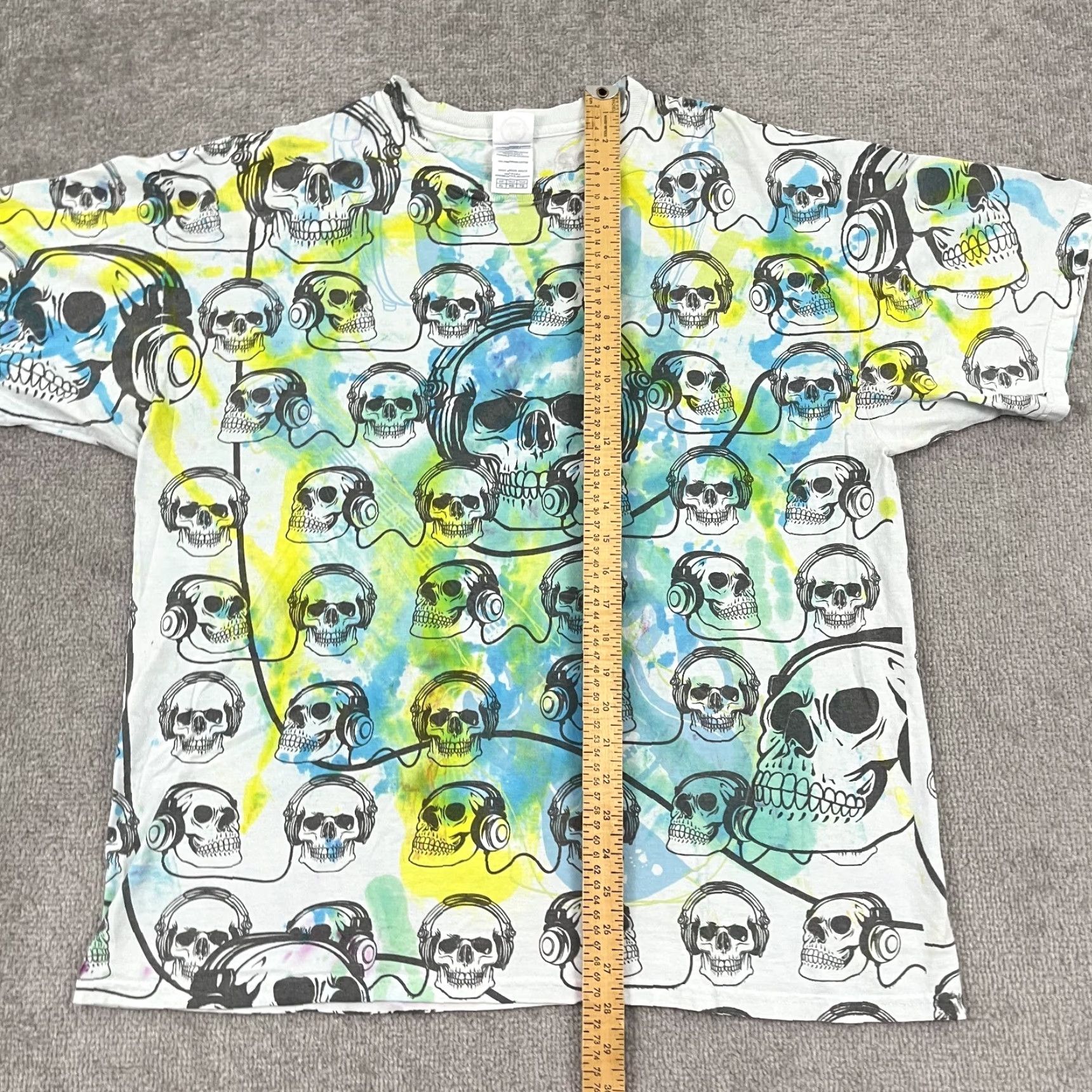 Delta VINTAGE Y2K Skull Skeleton AOP Graphic T-Shirt Mens XL Punk Grunge Skater Headphones Size US XL / EU 56 / 4 - 3 Thumbnail
