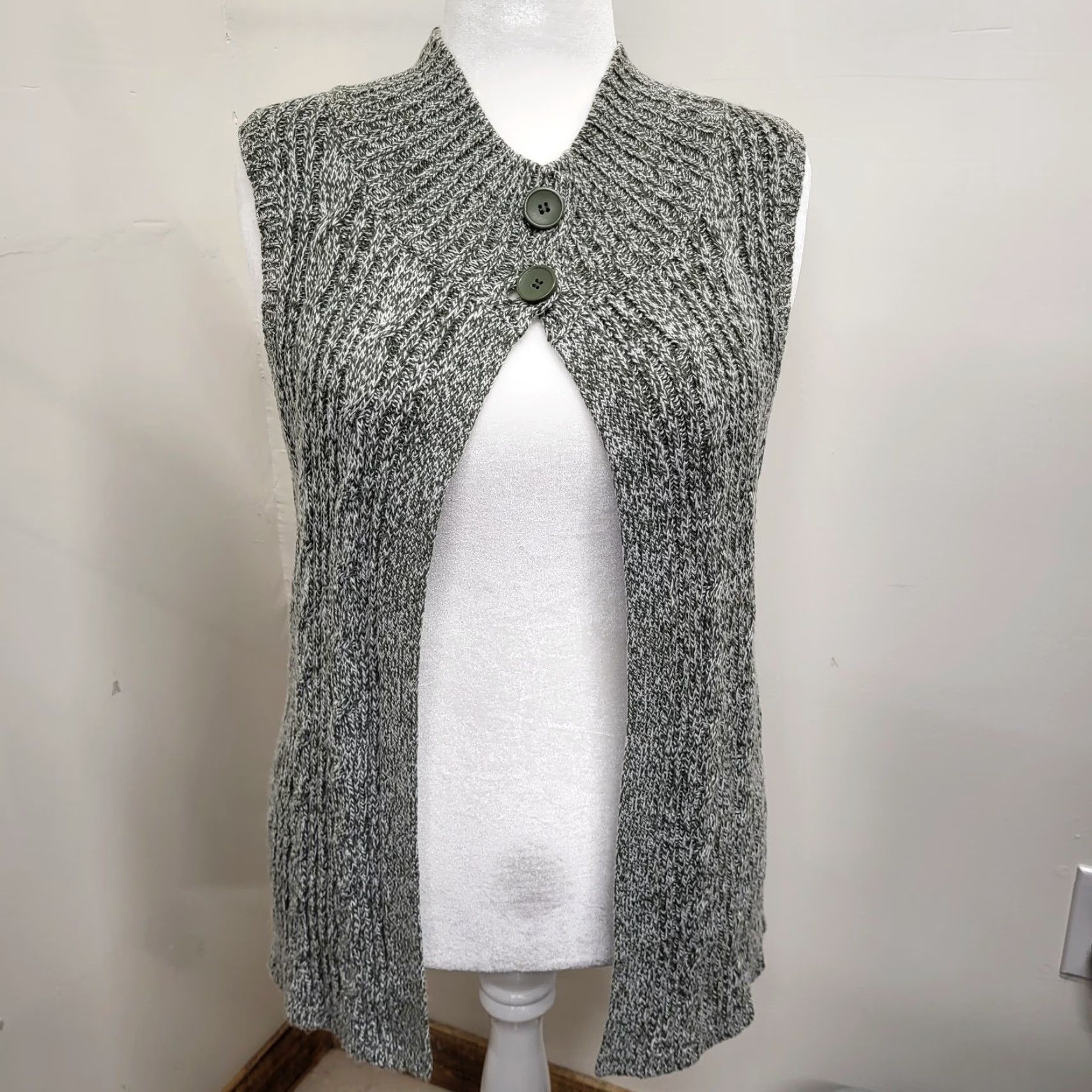 Vintage Kim Rogers 2 Button Sweater Vest Womens XL Gray Green Marbled Cotton Blend Knit Sleeveless Crew Neck Casual Workwear Bohemian Size XL / US 12-14 / IT 48-50 - 7 Thumbnail
