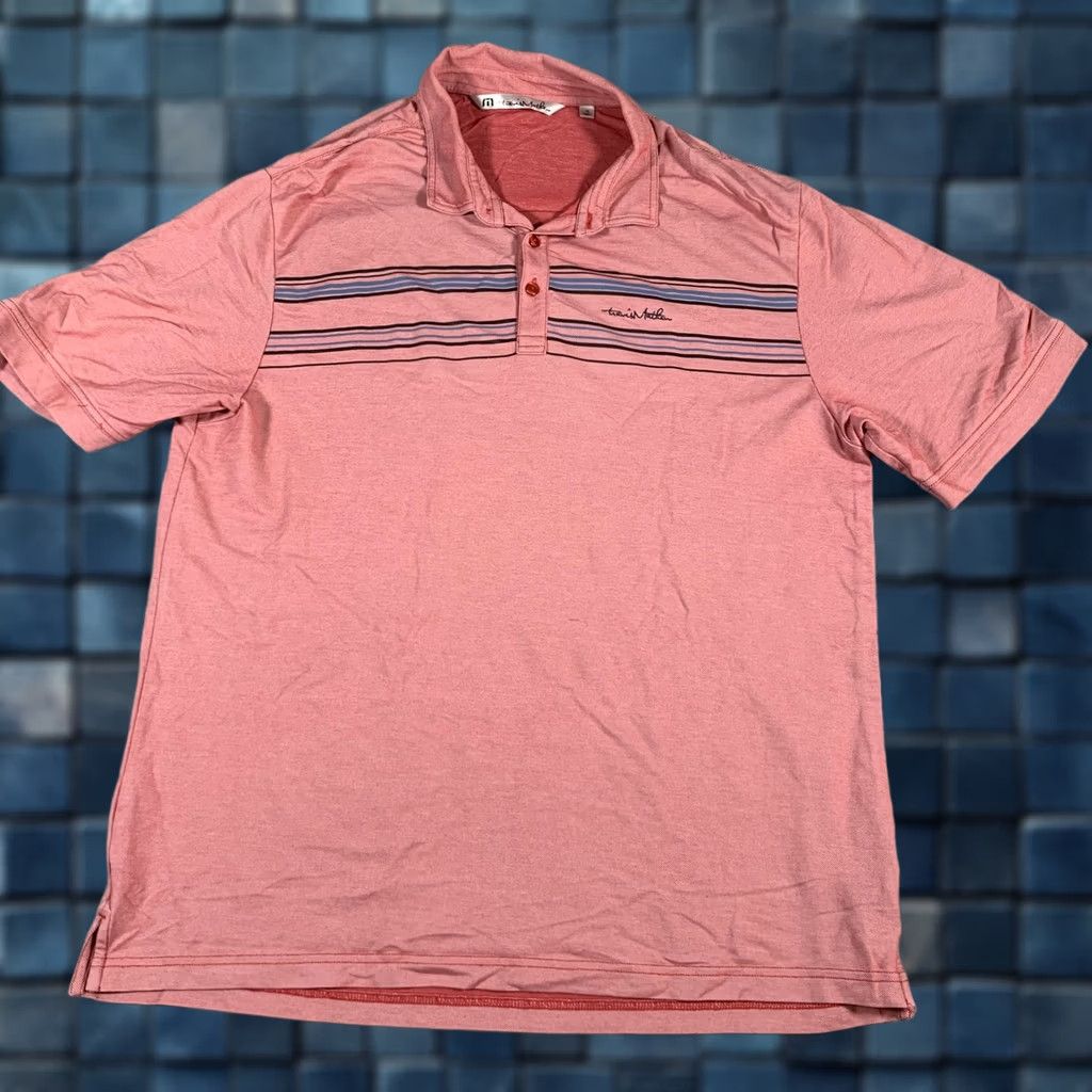 TravisMathew Travis Mathew Polo Shirt Mens XL Pink Stripe Pima Cotton Stretch Golf Size US XL / EU 56 / 4 - 1 Thumbnail