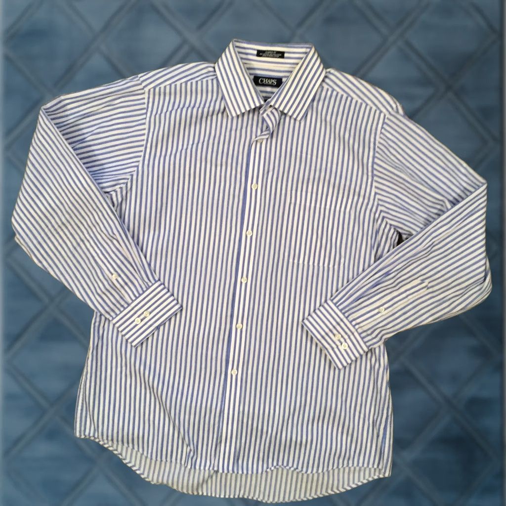 Chaps Chaps Shirt Mens 16.5 Blue Striped Classic Fit Long Sleeve Button Up Size US XL / EU 56 / 4 - 1 Thumbnail