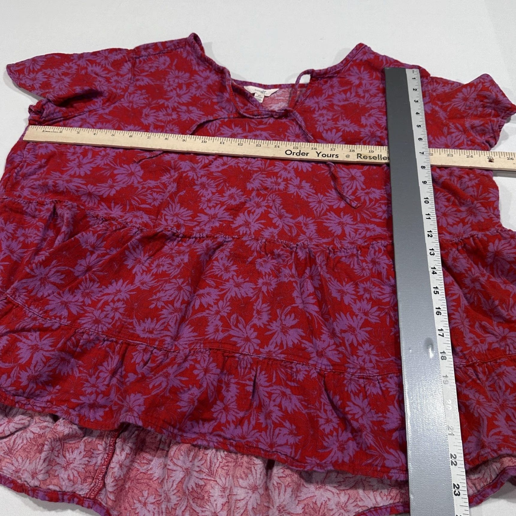 Vintage Terra & Sky Blouse Womens Plus 2X Pink Tunic Short Sleeve V-Neck Ruffle Floral Size XXL / US 16-18 / IT 52-54 - 5 Thumbnail
