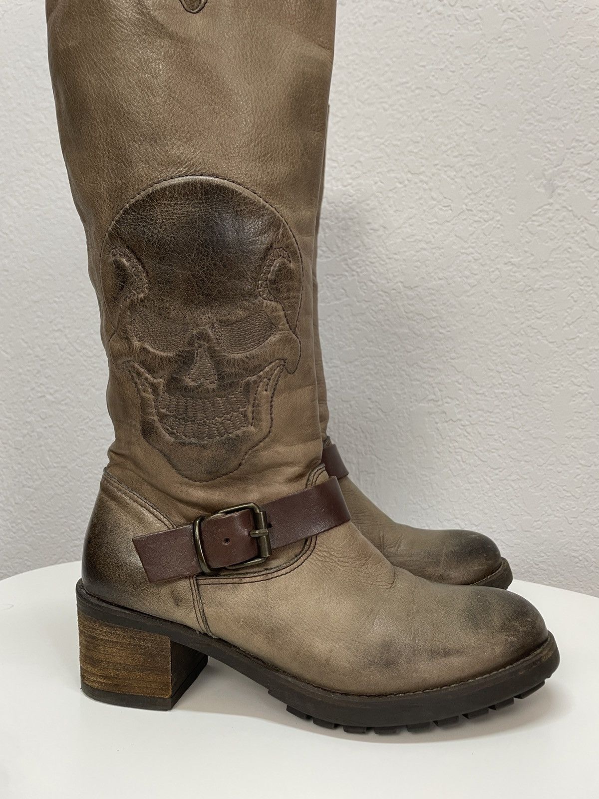 If Six Was Nine AS 98 Vibe Artisan Skull Leather Side Zip Ankle Biker Boots Size US 8 / EU 41 - 1 Thumbnail