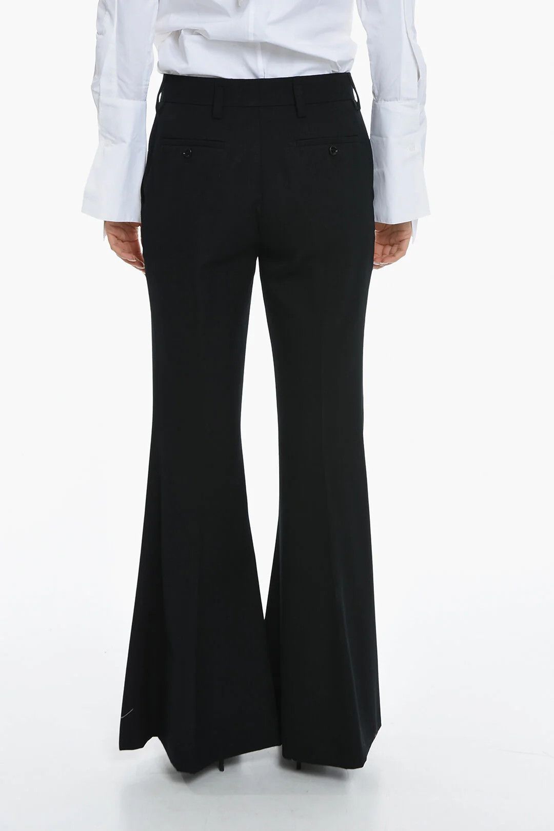Prada og1mm0426 Virgin Wool Flared Pant in Black Size 28" / US 6 / IT 42 - 2 Thumbnail