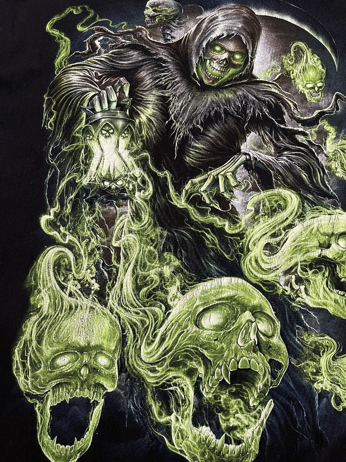 Affliction Crazy Y2k The Roxx Green Skulls Glow In the Dark Tee Shirt Size US XL / EU 56 / 4 - 4 Thumbnail