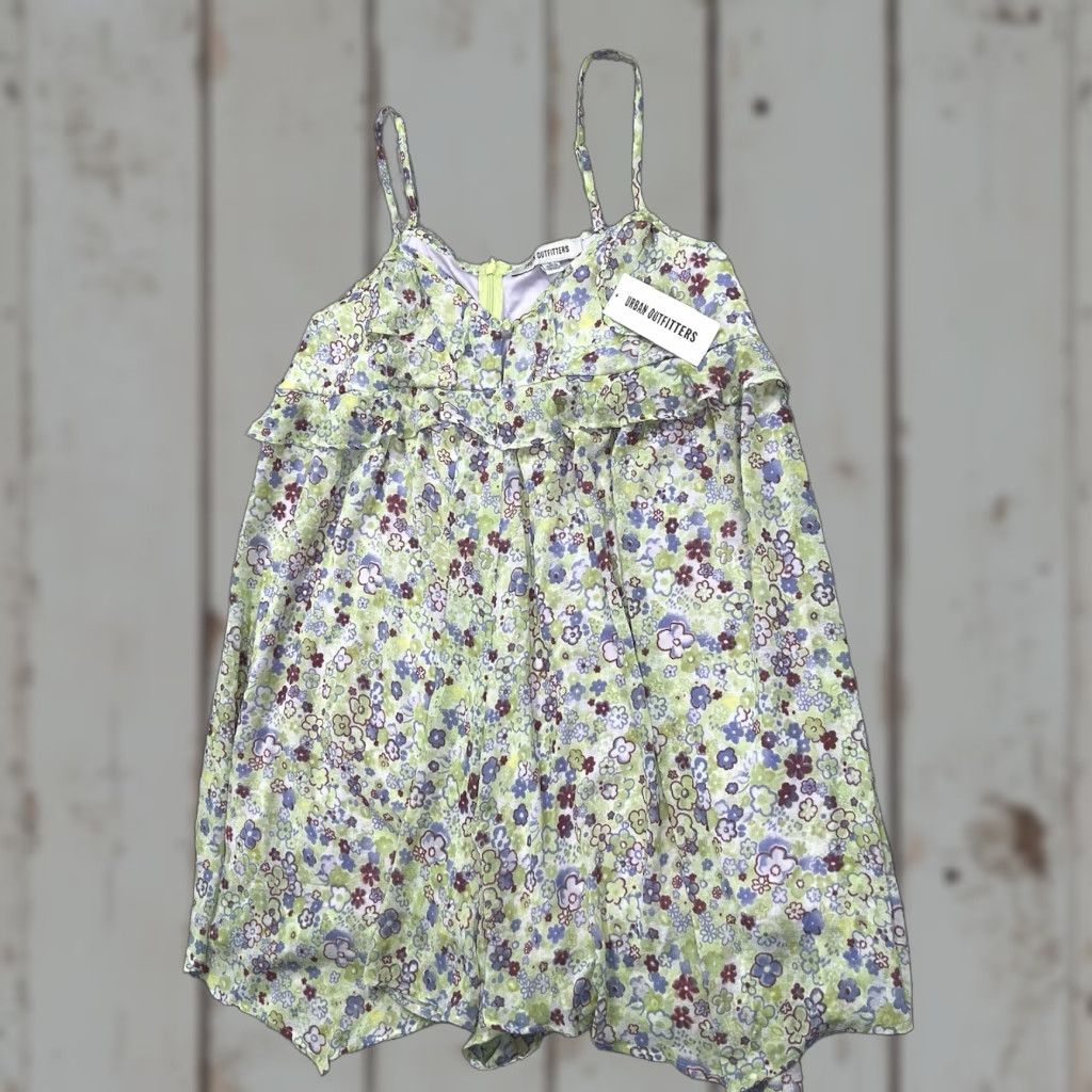 Urban Outfitters Urban Outfitters Romper Women Large Green Purple Floral Lined Short Festival NWT Zip Back Bohemian Spring Summer Size 36" / US 14 / IT 50 - 1 Thumbnail