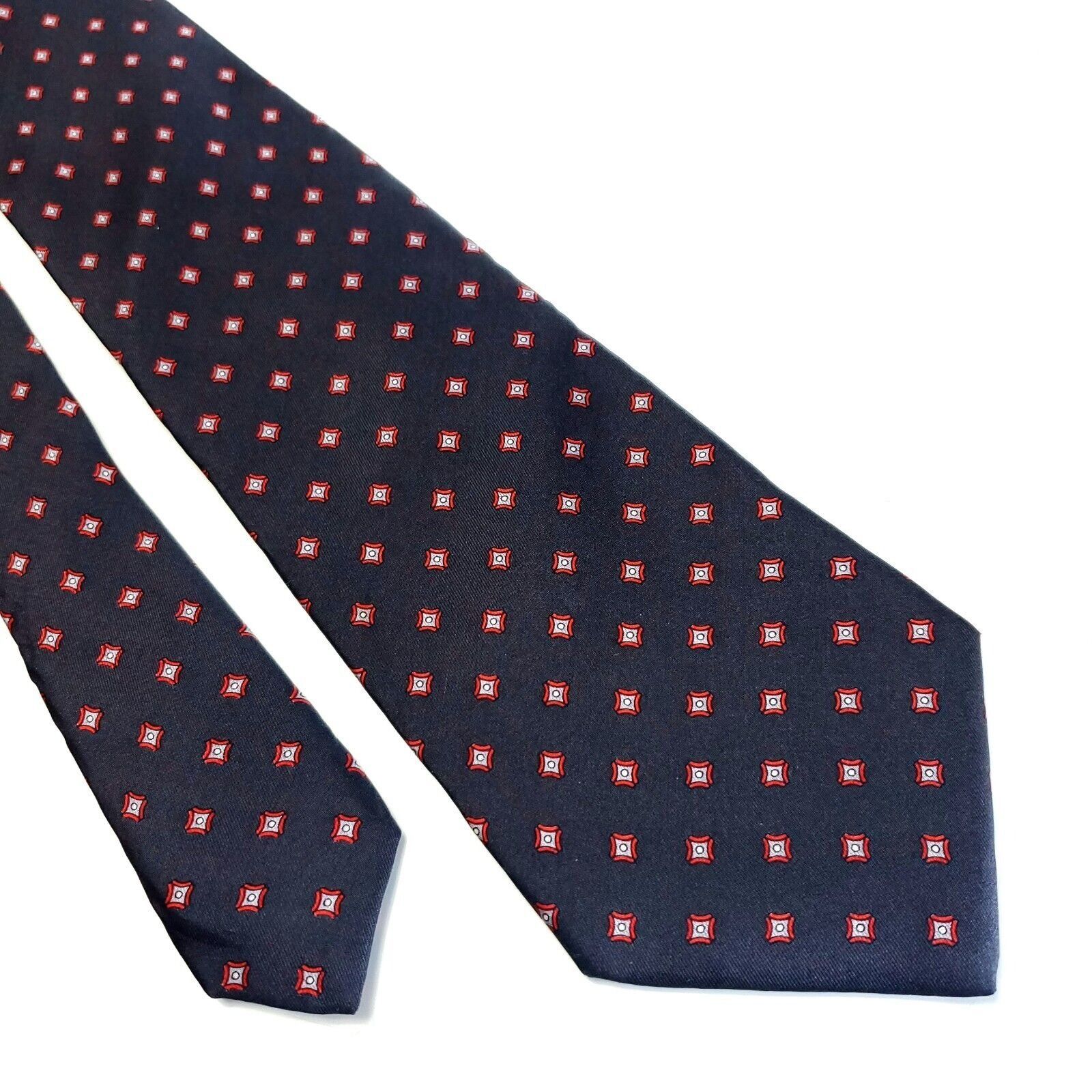 Designer Adam's Row Richman Blue Red Geometric Print Short Silk Tie Size ONE SIZE - 1 Thumbnail