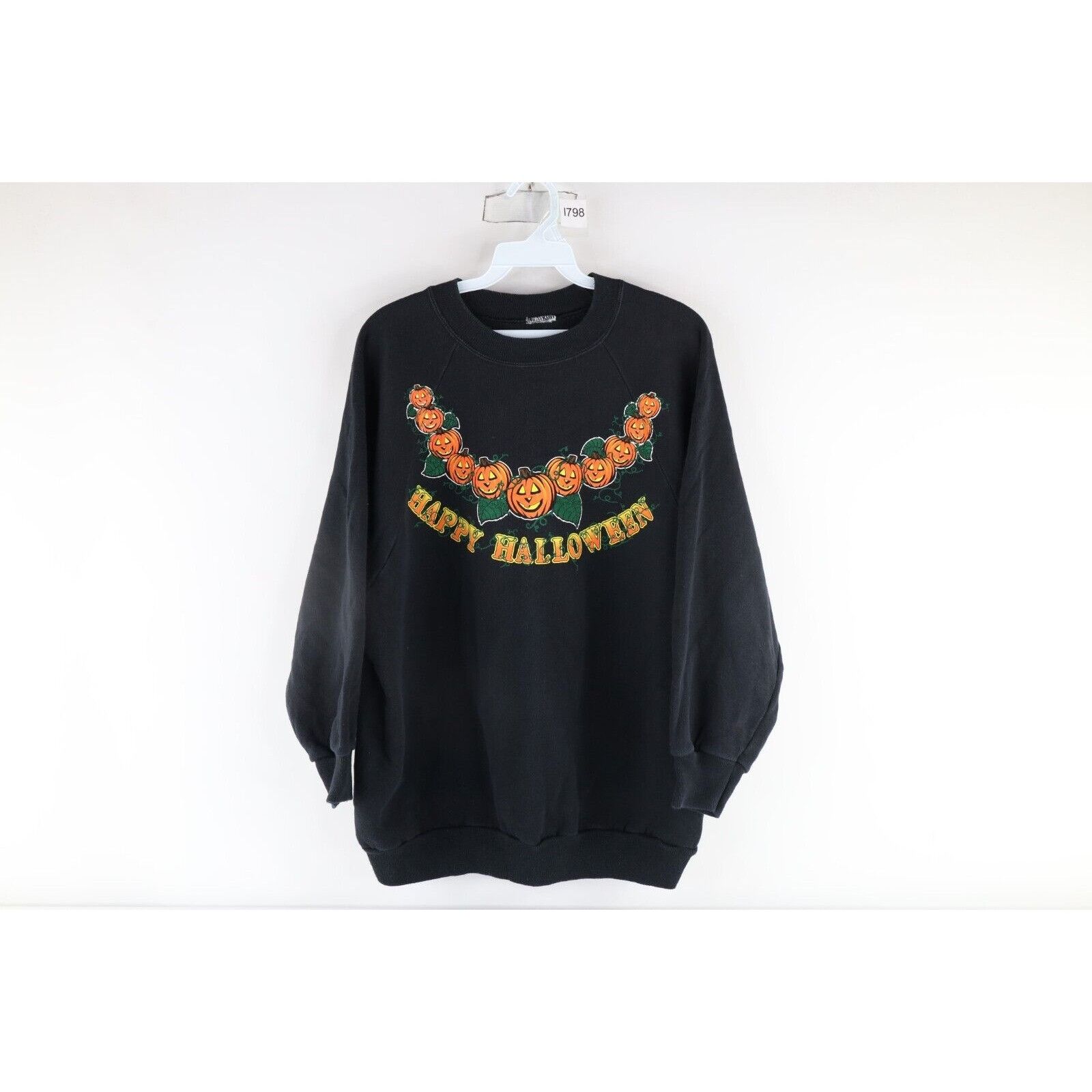 Vintage Vintage 90s Streetwear Happy Halloween Pumpkin Sweatshirt Size L / US 10 / IT 46 - 1 Thumbnail