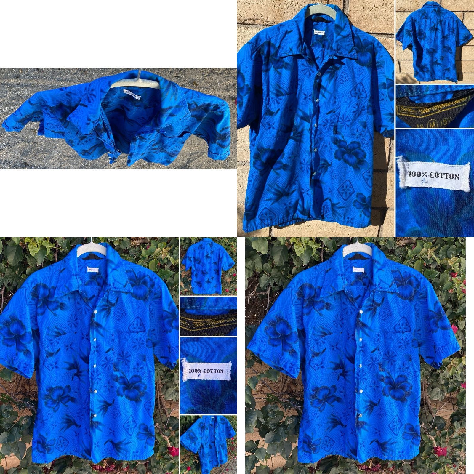 Sears VINTAGE Sears Hawaiian Shirt Blue Floral Tiki Aloha Cotton Short Sleeve Mens M Size US M / EU 48-50 / 2 - 8 Thumbnail