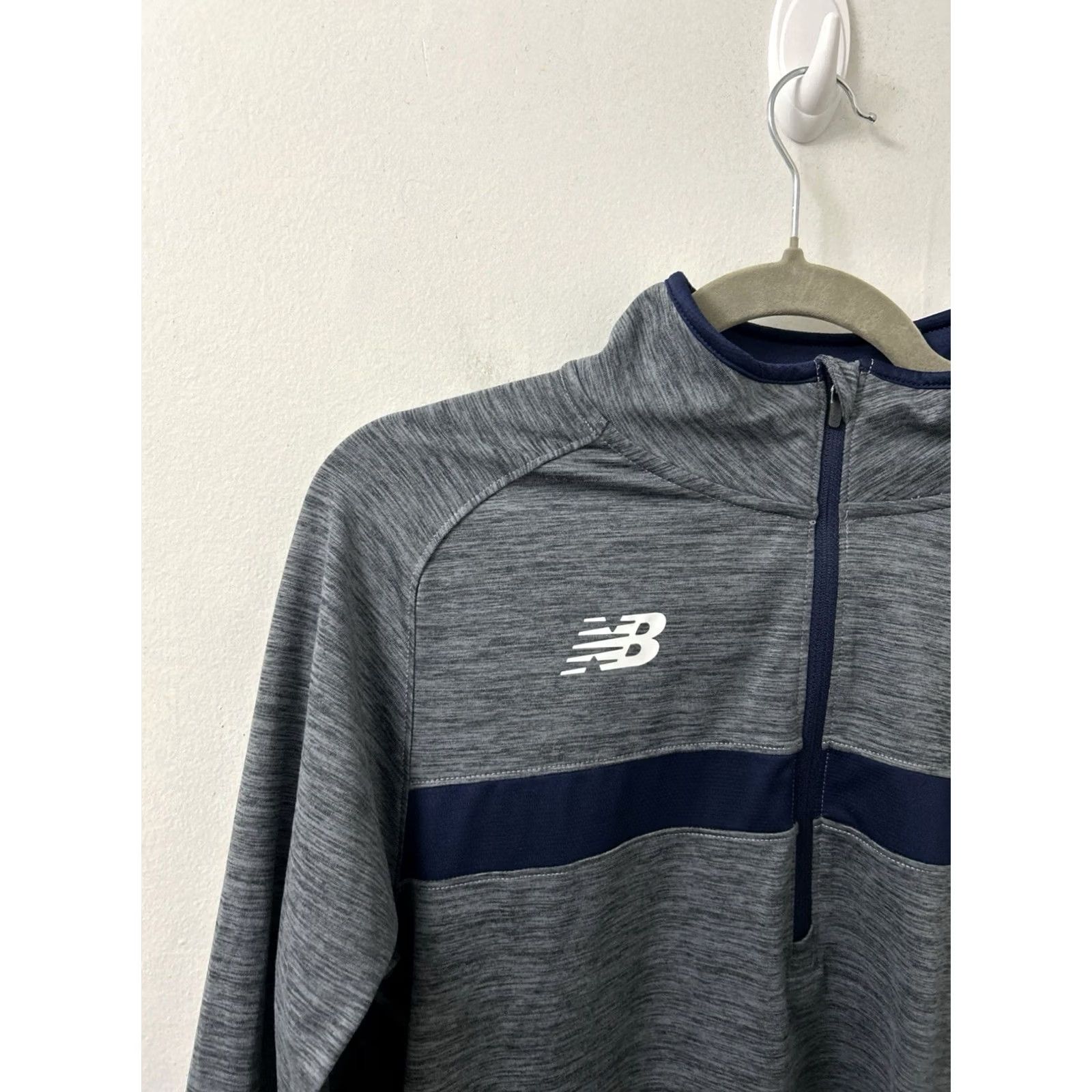 New Balance New Balance NB Dry 1/4 Zip Mens M Gray Navy Pullover L/S Pockets Logo Zipper Activewear Running Gym Training Size US M / EU 48-50 / 2 - 6 Thumbnail