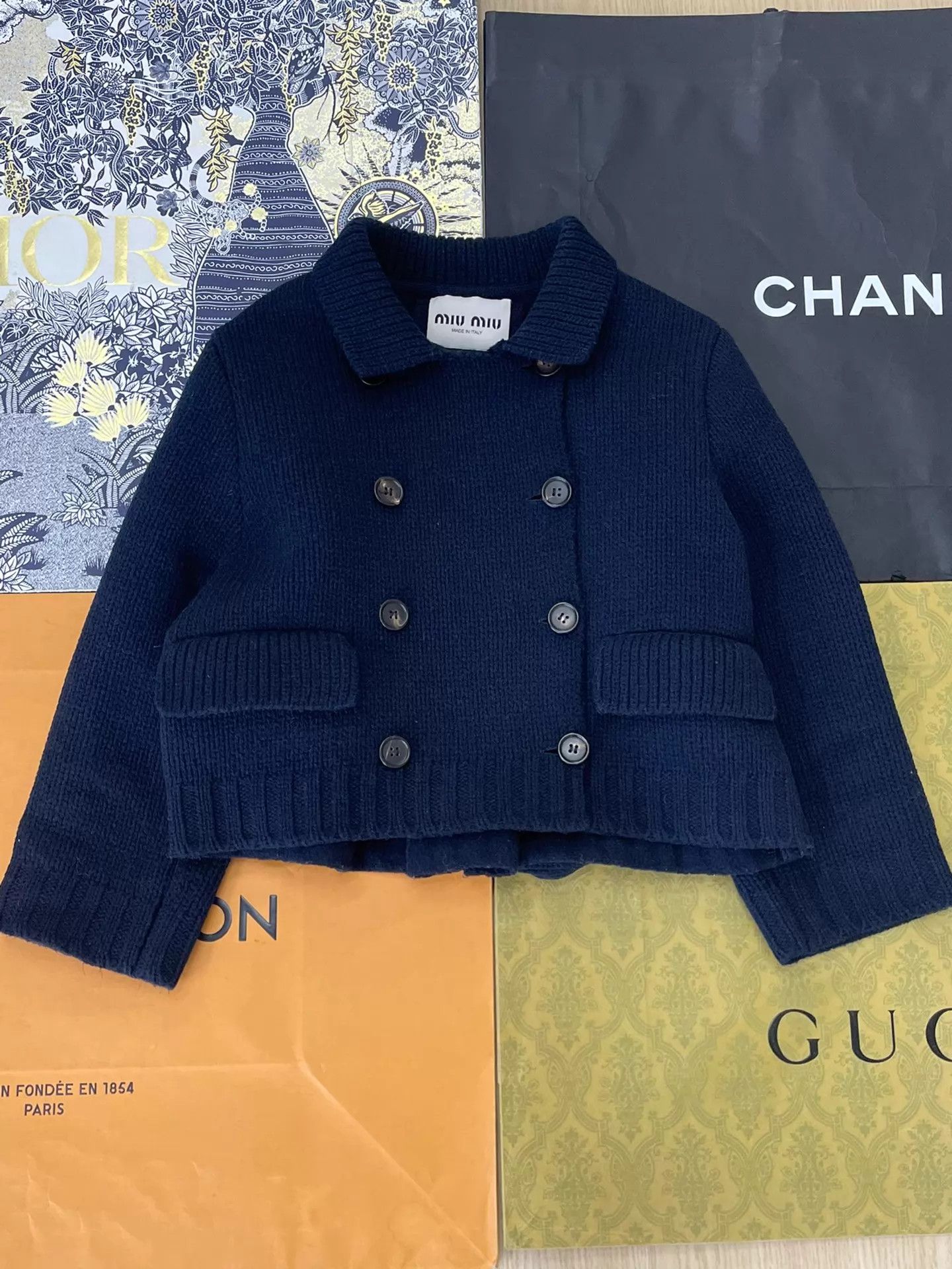 Miu Miu MIU MIU Navy Blue Double-Breasted Wool Short Jacket 40 Size S / US 4 / IT 40 - 1 Thumbnail