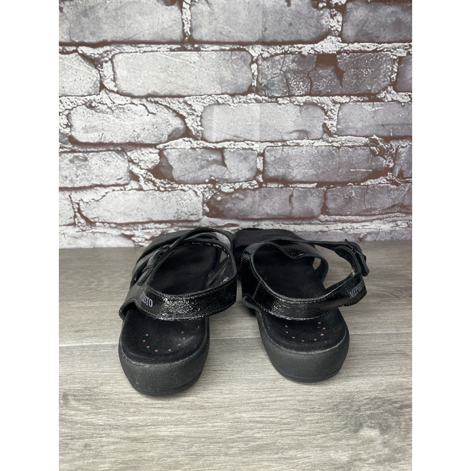 Mephisto Mephisto Black Patent Leather Strappy Low Wedge Sandals Wome Size US 10 / IT 40 - 4 Thumbnail