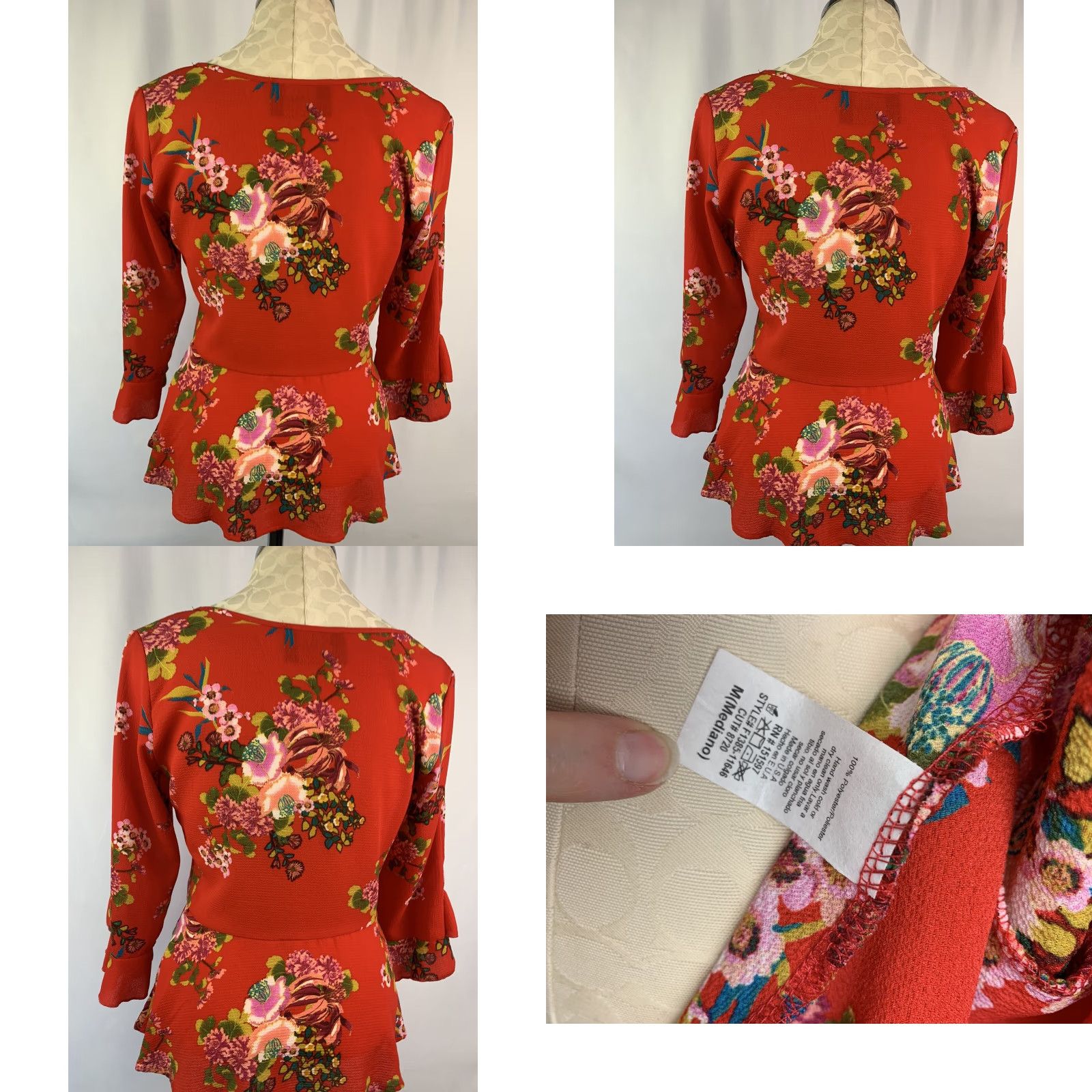 Vintage VINTAGE Front Blouse Junior Women's Red Floral Made in USA Medium Wishful Eye Hook Front Blouse Size M / US 6-8 / IT 42-44 - 8 Thumbnail