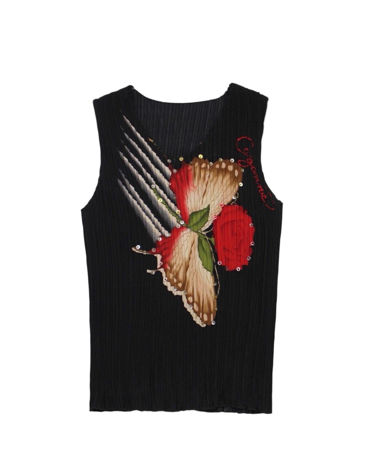 Japanese Brand 2000S JAPANESE MADE PLEATED BUTTERFLY FLORAL PRINT TANK TOP Size M / US 6-8 / IT 42-44 - 1 Thumbnail