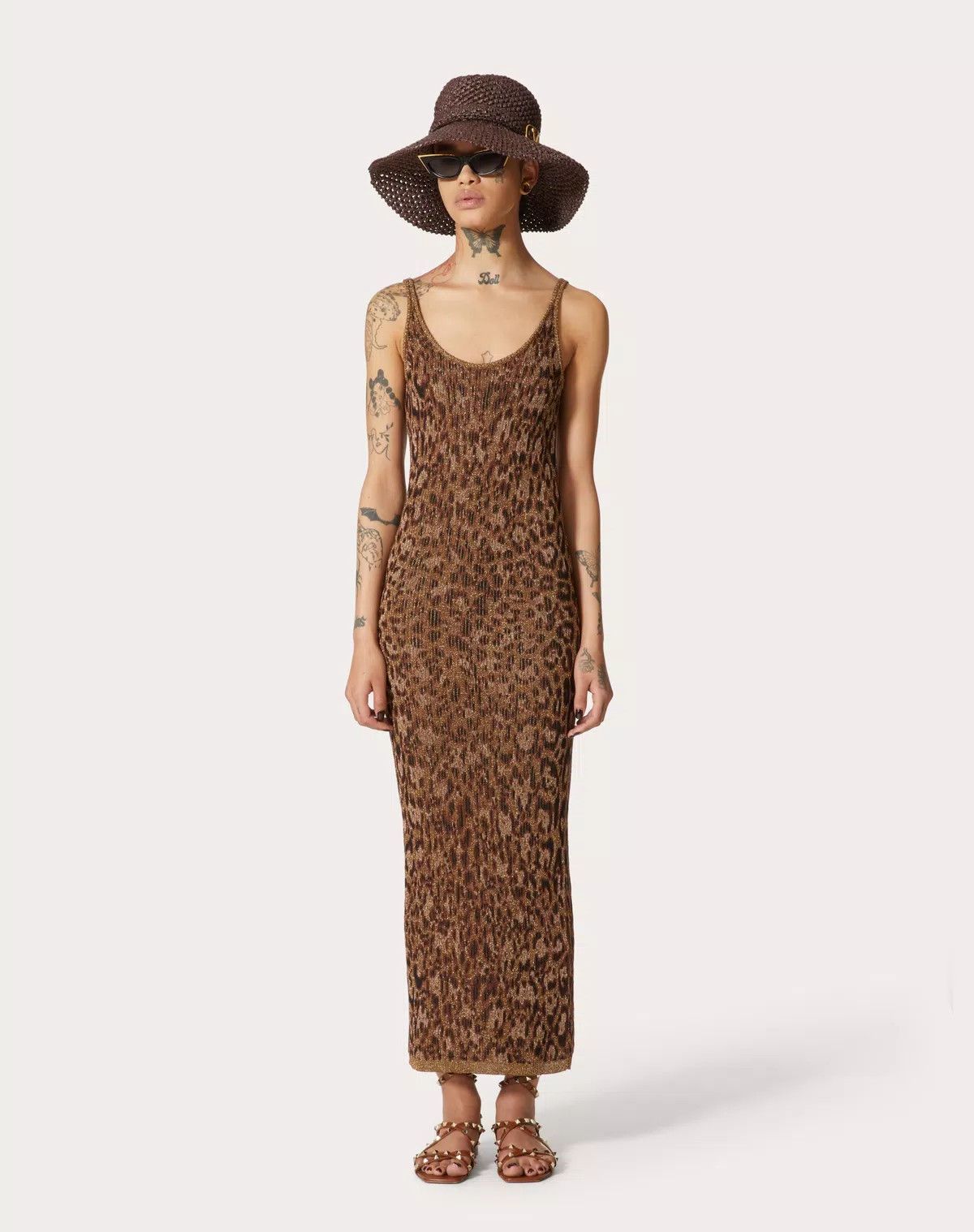 Valentino o1s1wg110625 Animalier Jacquard Cotton Lurex Dress in Brown Size XL / US 12-14 / IT 48-50 - 4 Thumbnail