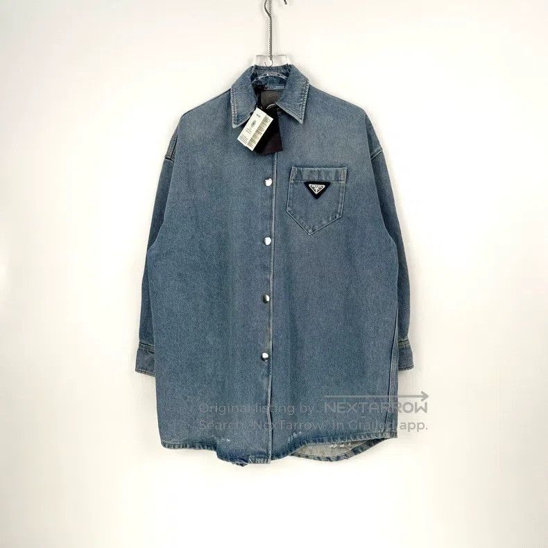 Prada Prada Blue washed destruction triangle logo shirt jacket Size XS / US 0-2 / IT 36-38 - 3 Thumbnail