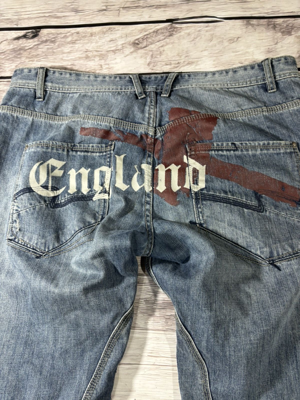 Japanese Brand Vintage Baggy Rap sk8 Jnco Style Washed ENGLAND Jeans y2k Size US 34 / EU 50 - 6 Thumbnail