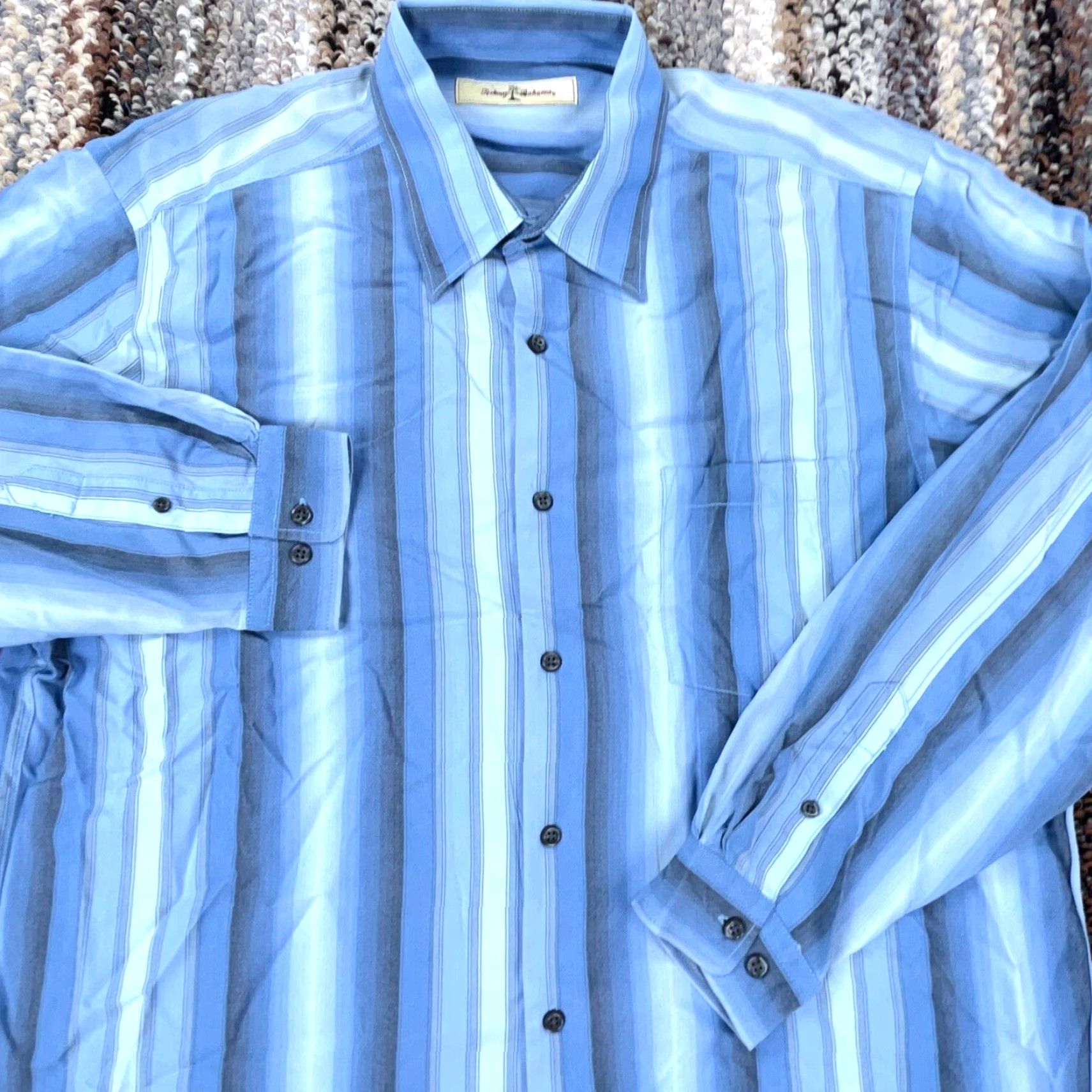 Tommy Bahama VINTAGE Tommy Bahama Men's Shirt Large Blue Silk Button-Up Striped Beach Classic Camp Hula Size US L / EU 52-54 / 3 - 2 Thumbnail