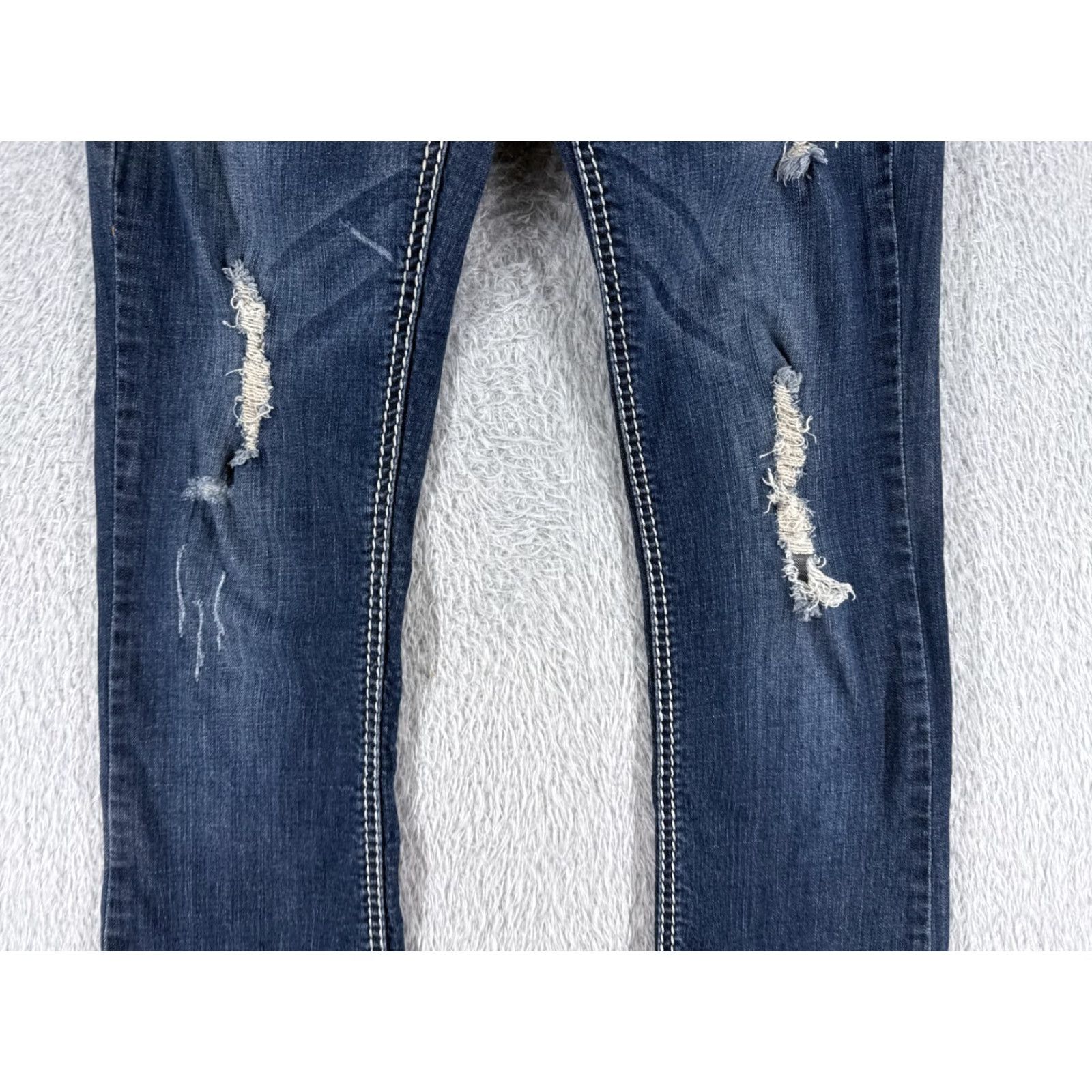 Denime Liuces Jeans Womens 7 Blue Denim Bootcut Distressed Dark Low Rise 25x26 Hemmed 26 Inseam Regular 5-Pocket Logo Embroidered Button Cotton Blend Stretch Size 28" / US 6 / IT 42 - 3 Thumbnail