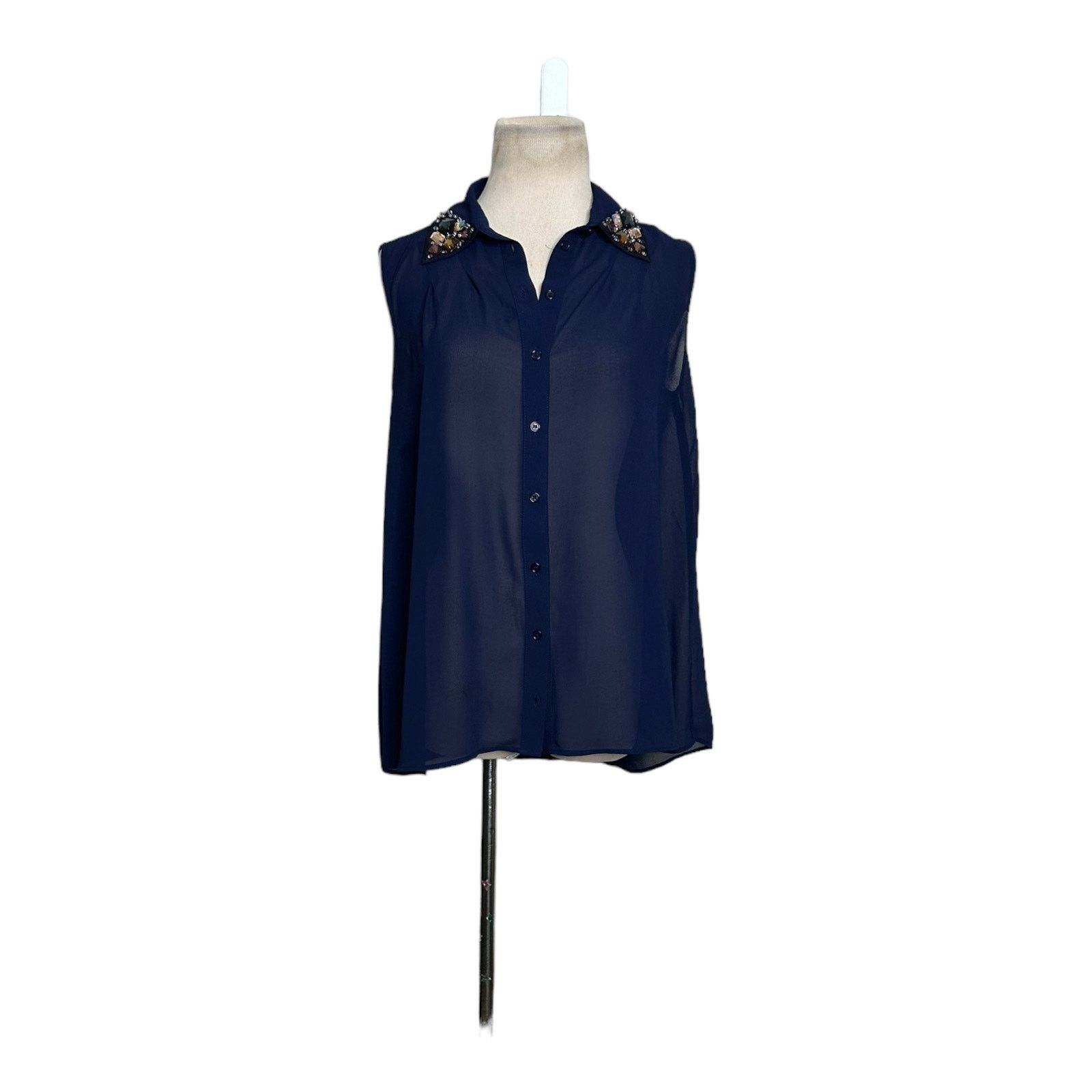 AQUA Aqua blue jeweled collared sleeveless blouse size Small Size S / US 4 / IT 40 - 9 Thumbnail
