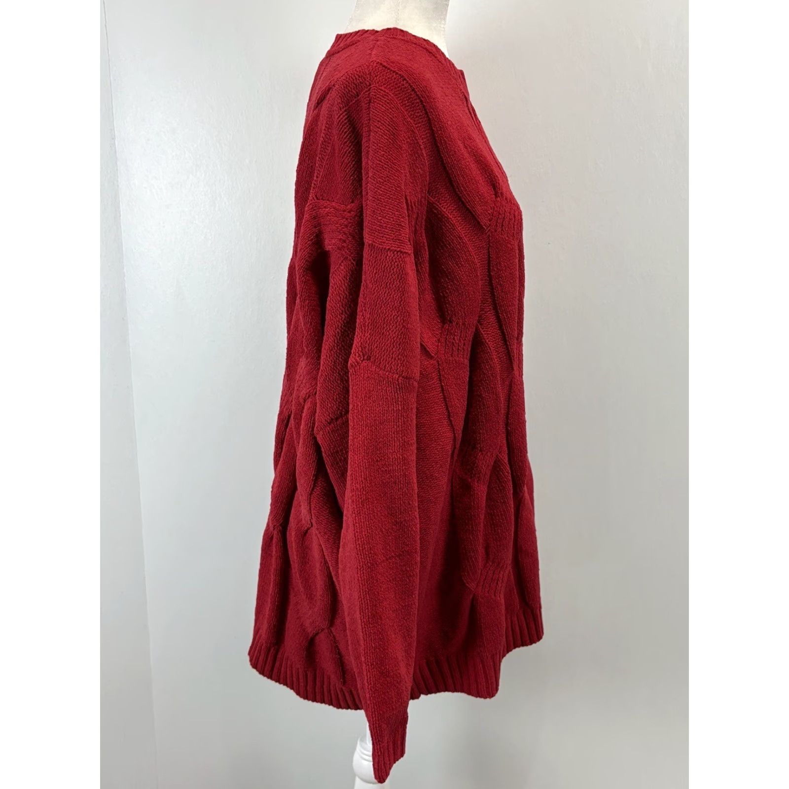J. Jill J. Jill Chenille Sweater Women 2X Plus Red Cable Knit Crewneck Soft Stretch Size XXL / US 16-18 / IT 52-54 - 4 Thumbnail